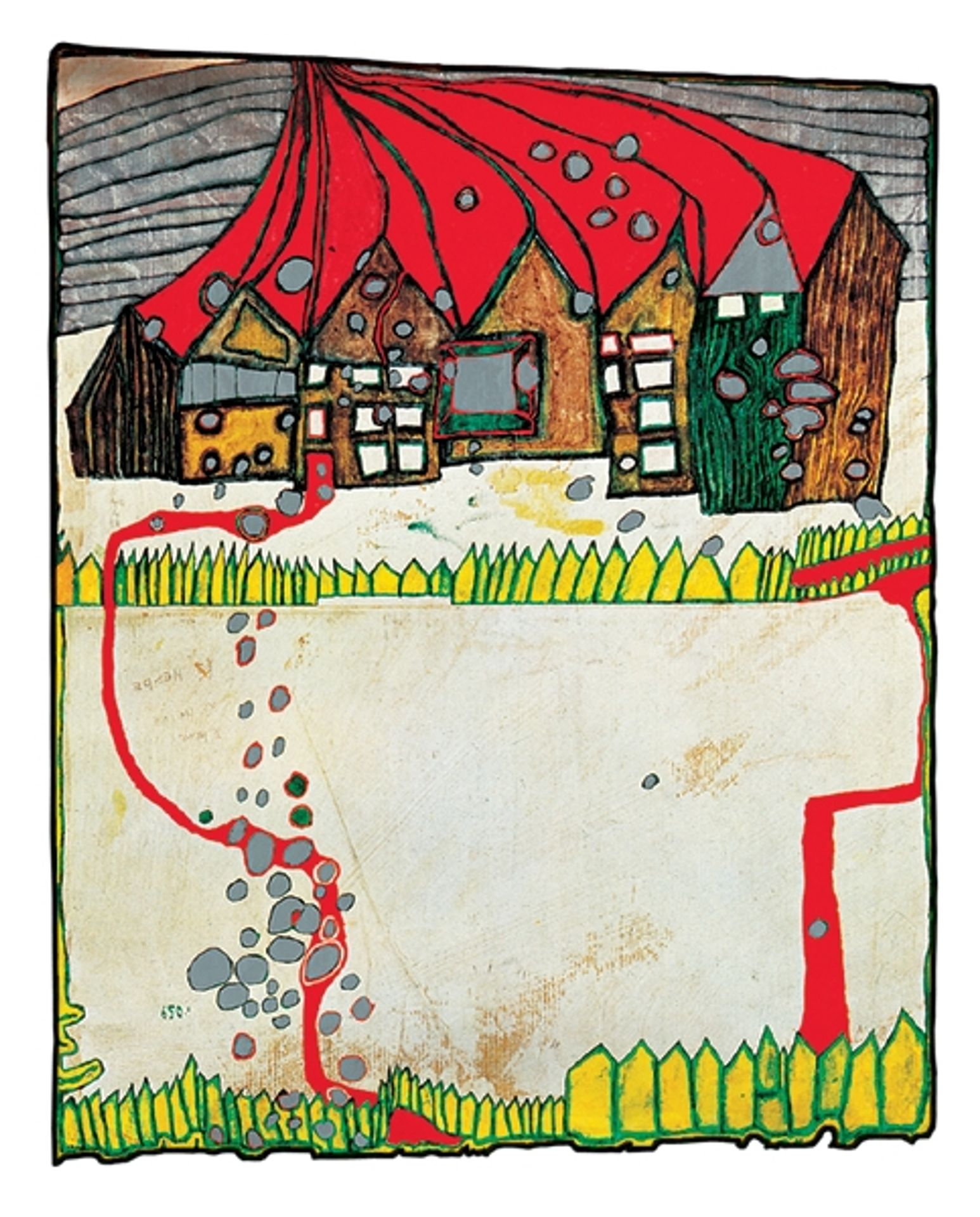 557 Houses in the Snow in a Silver Shower by Friedensreich Hundertwasser