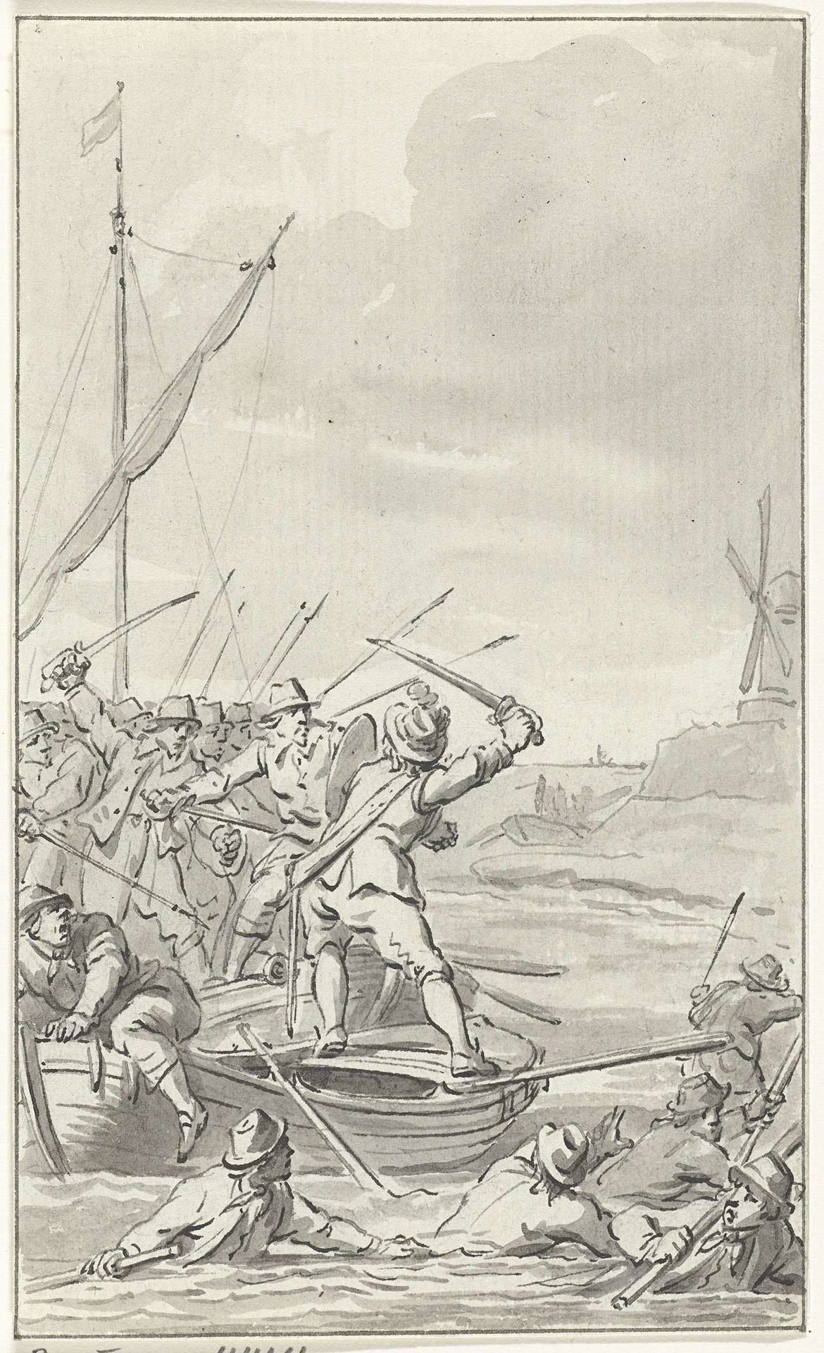 Johan van Galen verdedigt zich tegen 20 rovers, 1649 by Jacobus Buys