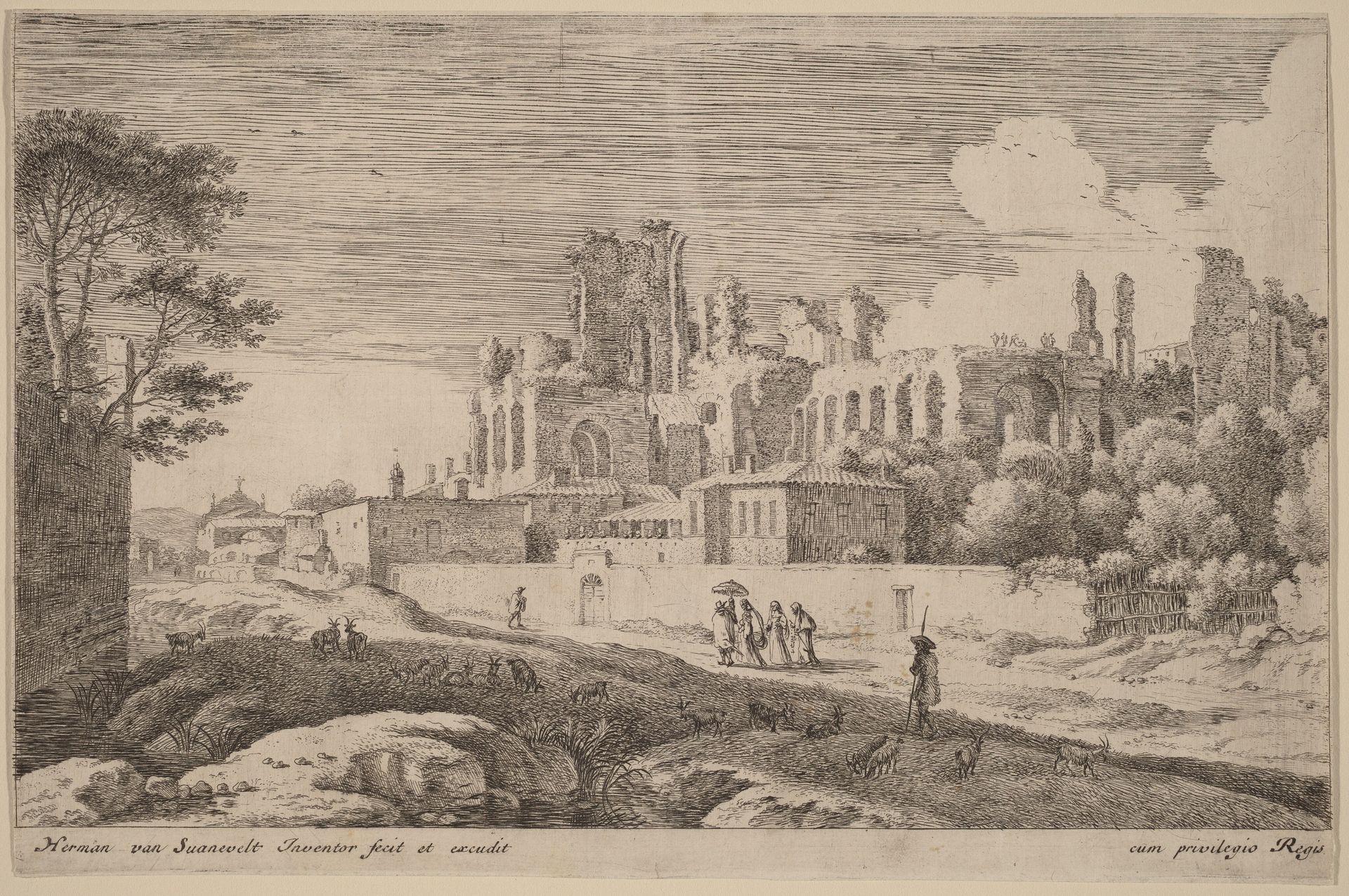 Landscape with Ruins and a Woman with a Parasol by Herman van Swanevelt
