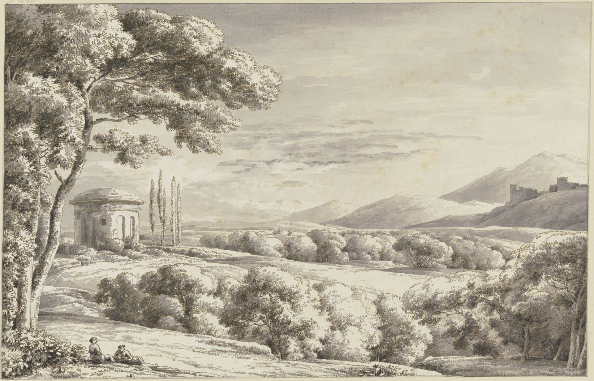 Landschaft mit antikem Rundturm by Franz Kobell