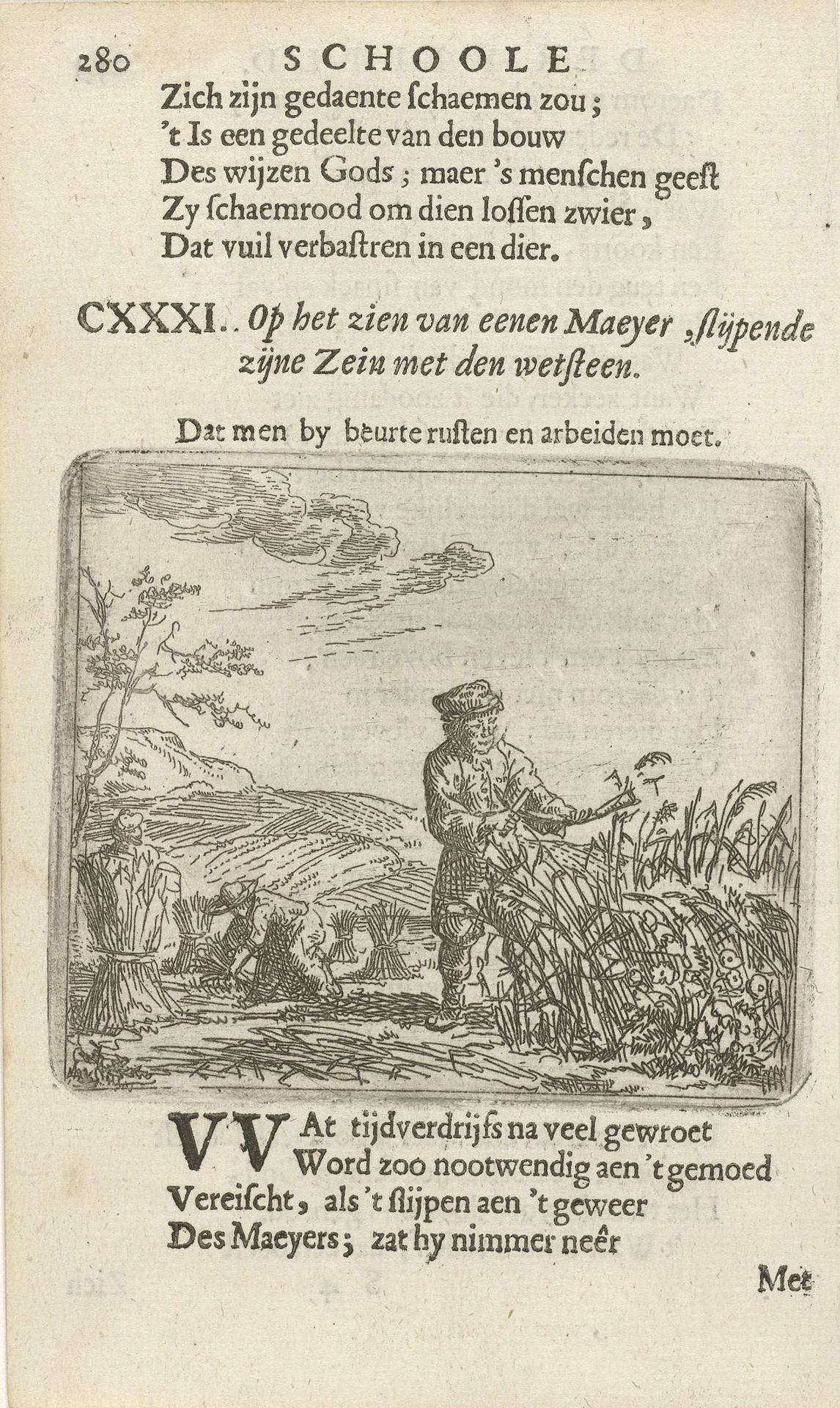 Boeren in een veld met korenschoven by Arnold Houbraken