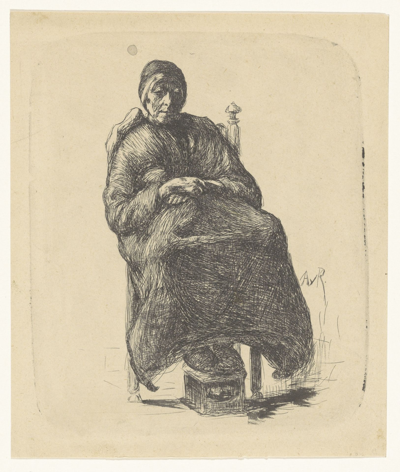 Zittende oude vrouw met stoof by Anthon Gerhard Alexander van Rappard