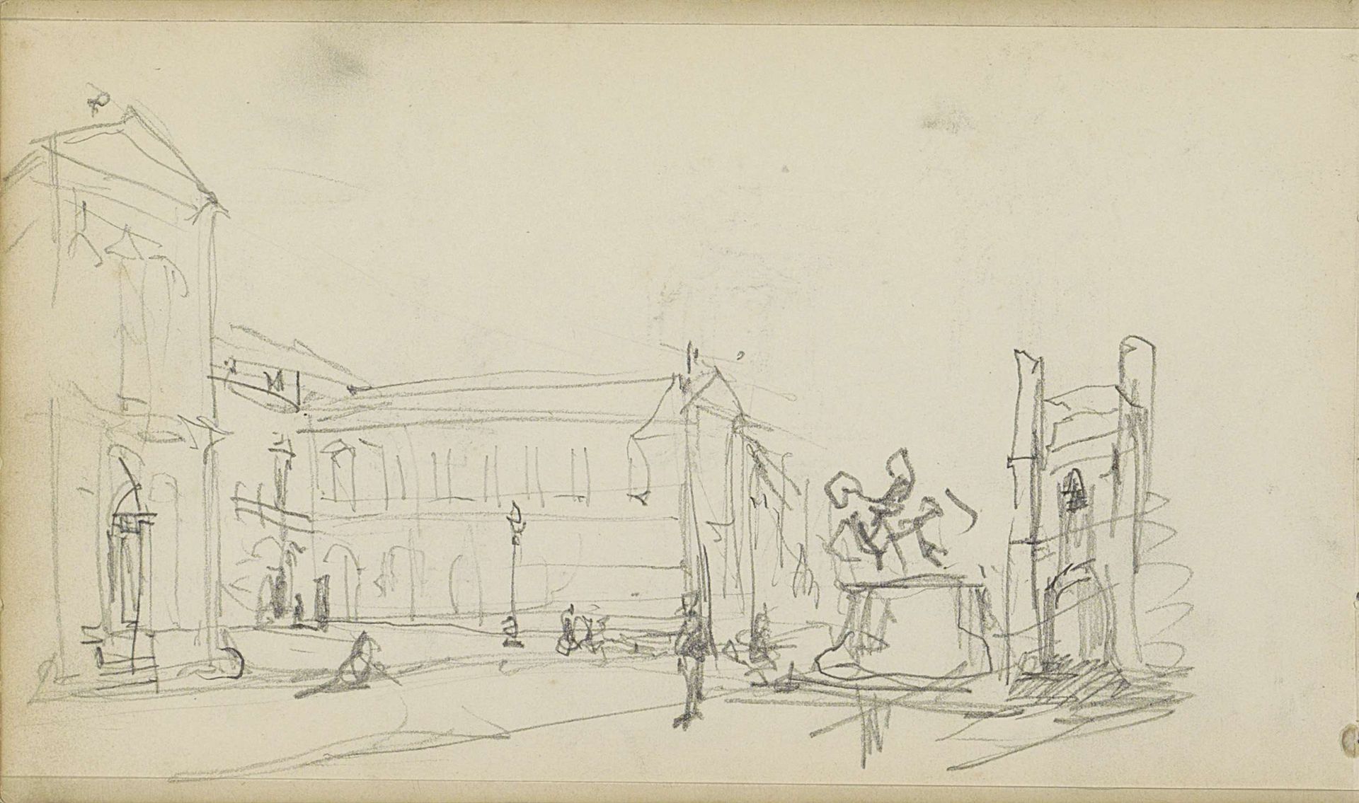 Paleis Noordeinde met het ruiterstandbeeld van Willem van Oranje by Johannes Bosboom