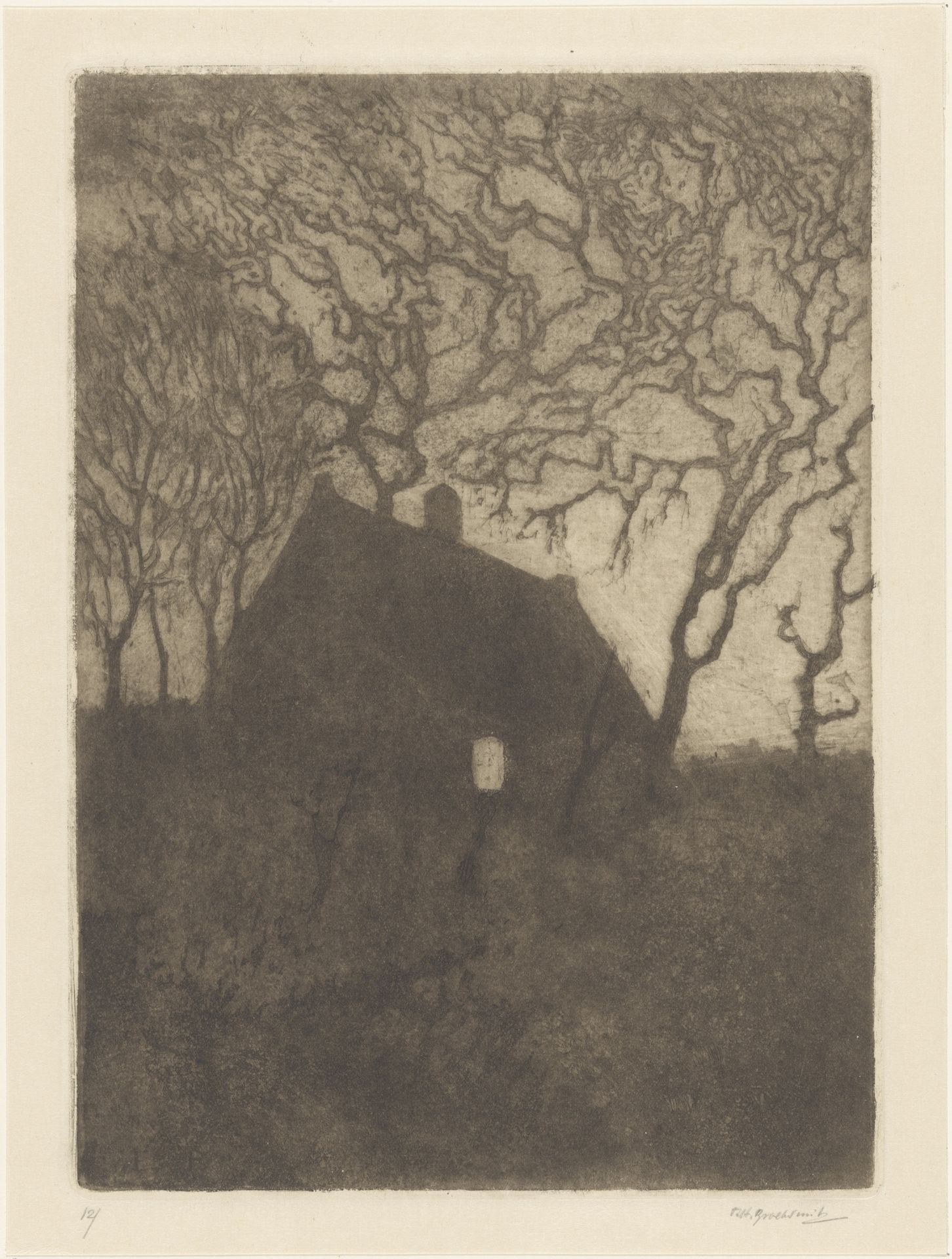Huis bij avond by Frederika Henriëtte Broeksmit