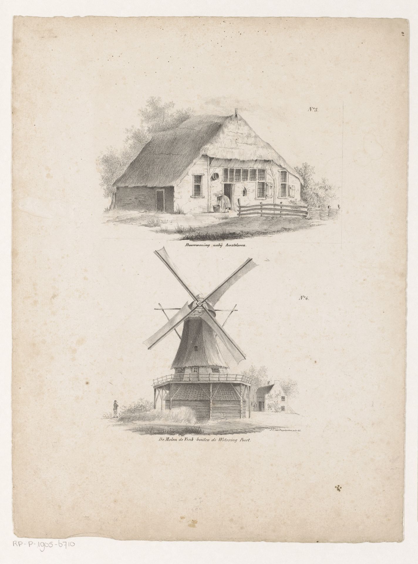 Boerenwoning en molen by Johannes Cornelis van Pappelendam