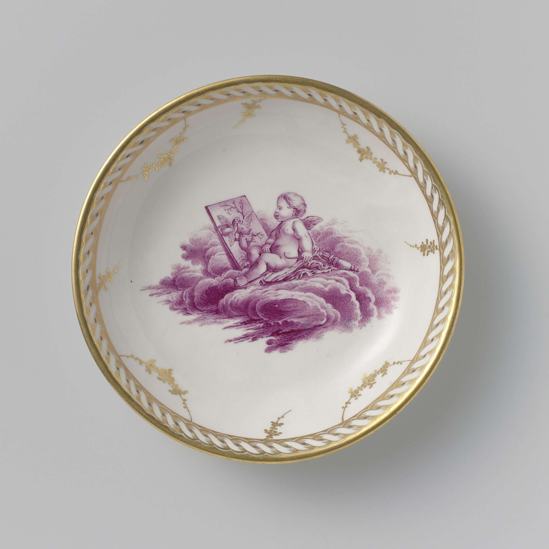 Saucer with a putto on clouds by Ansbach