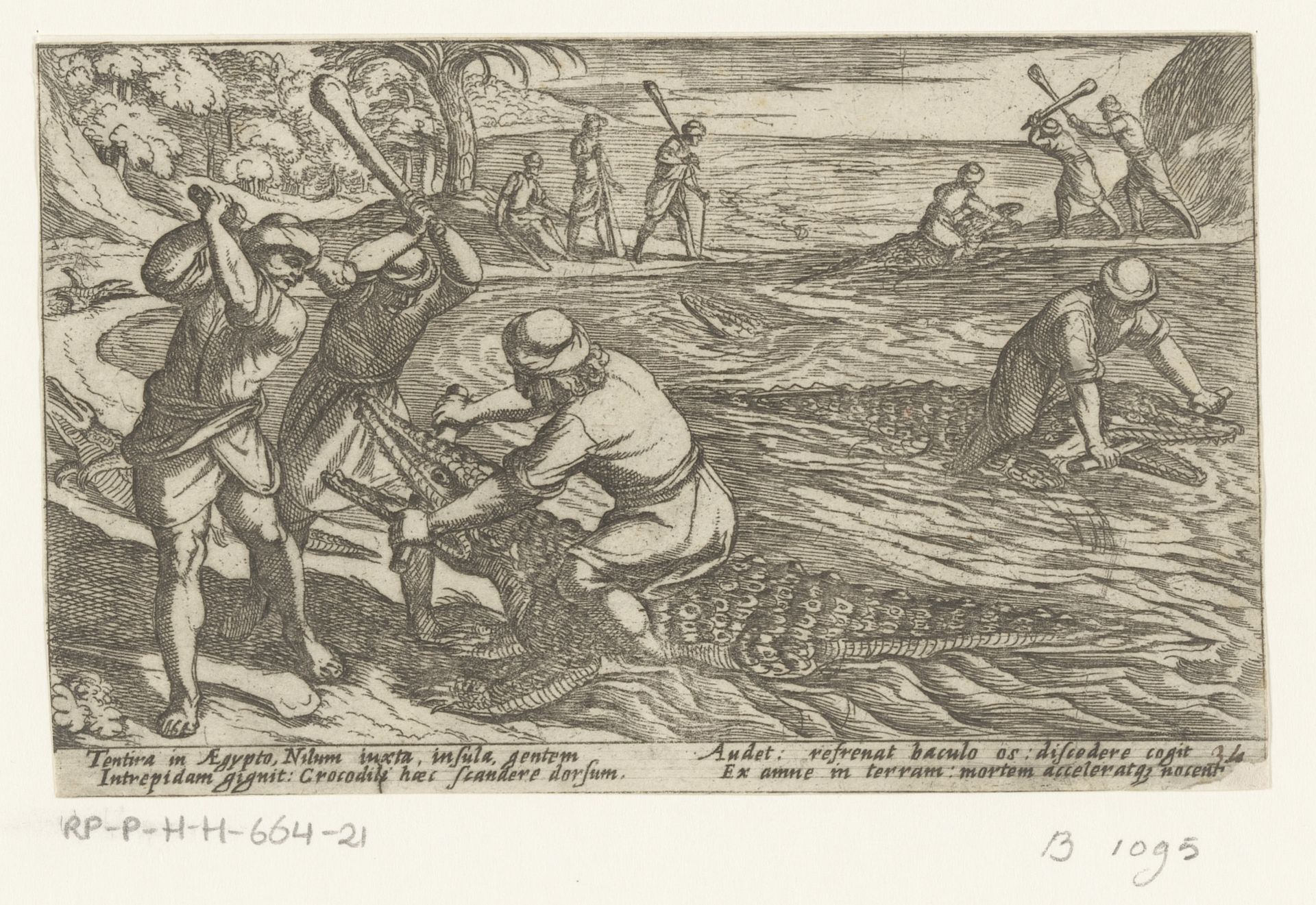 Jagers vangen en doden krokodillen by Antonio Tempesta