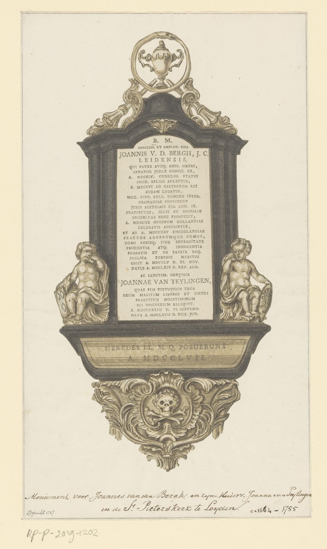 Grafmonument voor Johannes van den Bergh en zijn vrouw Joanna van Teylingen in de Pieterskerk te Leiden by Abraham Delfos