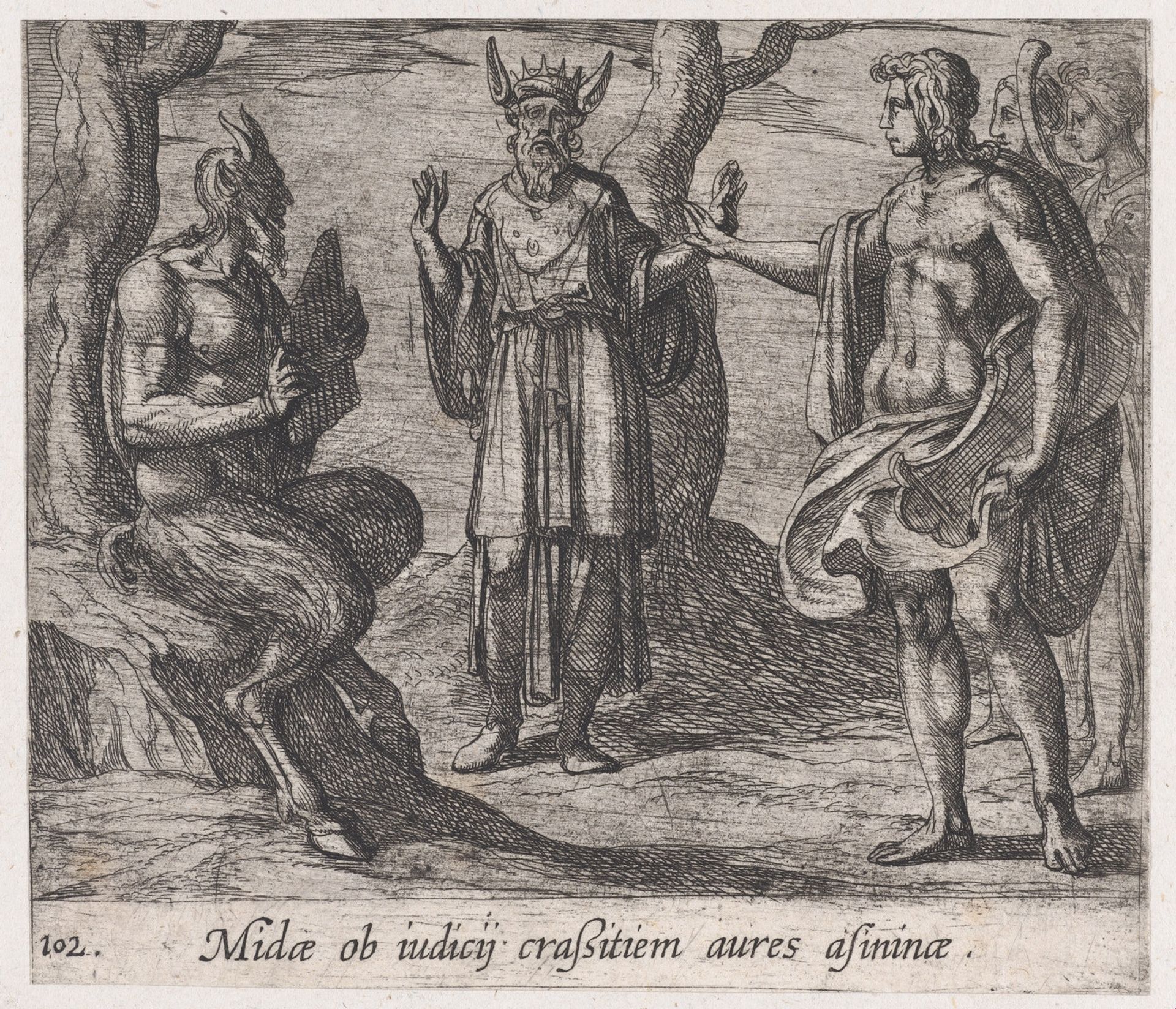 Plate 102: Midas with the Ears of an Ass (Midae ob iudicij craßustiem aures asininae), from Ovid's 'Metamorphoses' by Antonio Tempesta