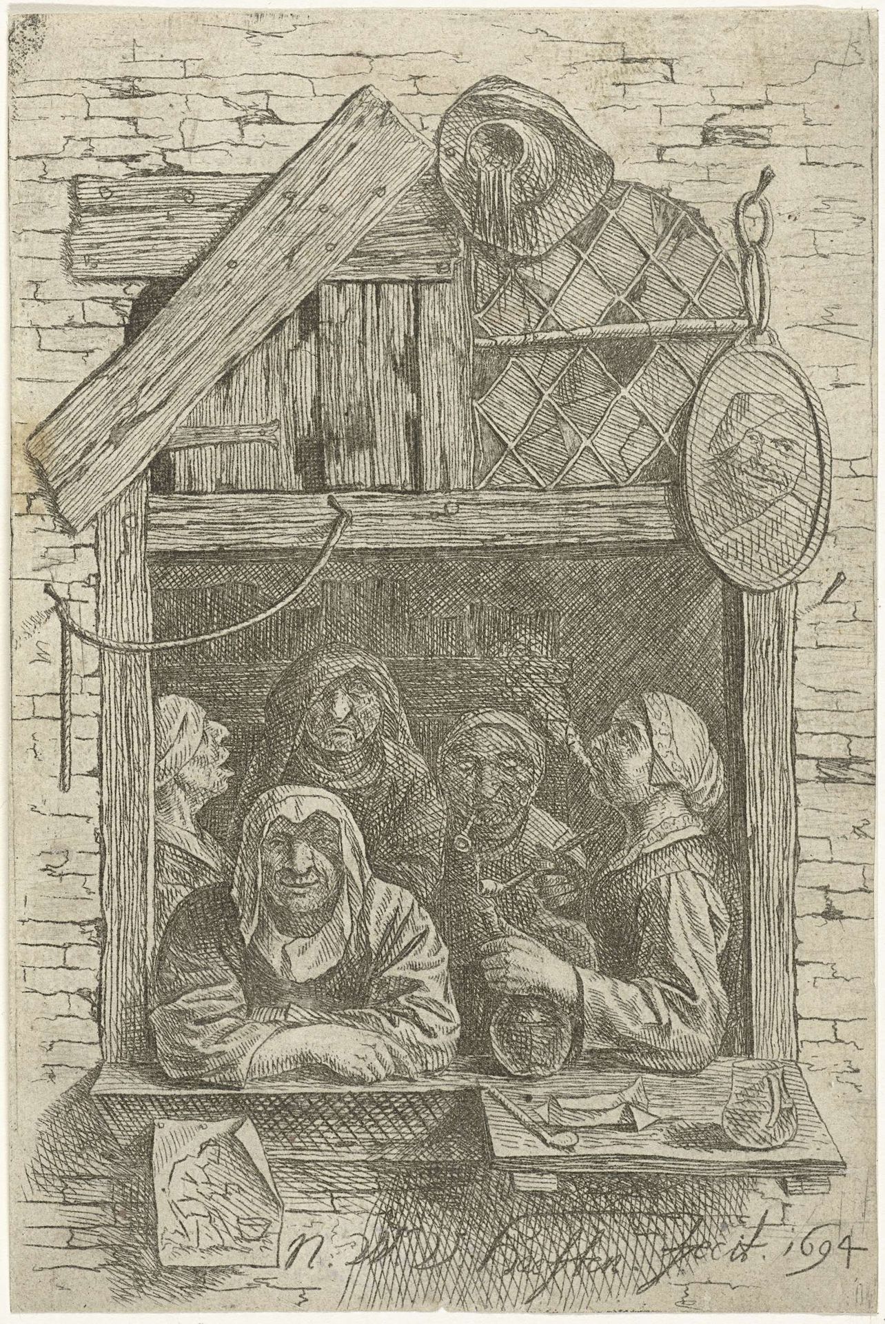 Vijf vrouwen in een venster by Nicolaes van Haeften