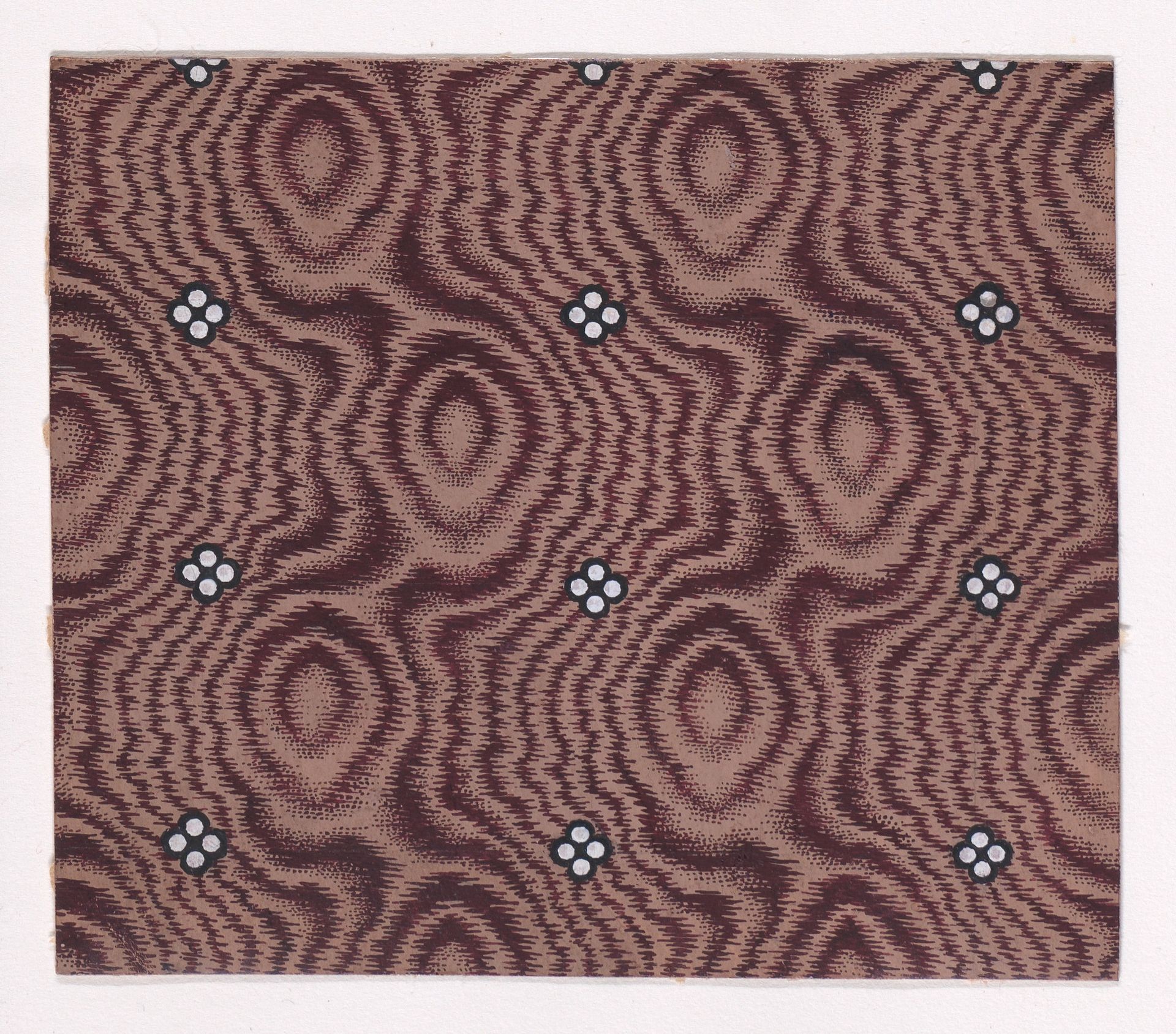 Textile Design with Rows of Quatrefoils of Pearls over an Abstract Background Simulating Tie-Dye by Anonymous