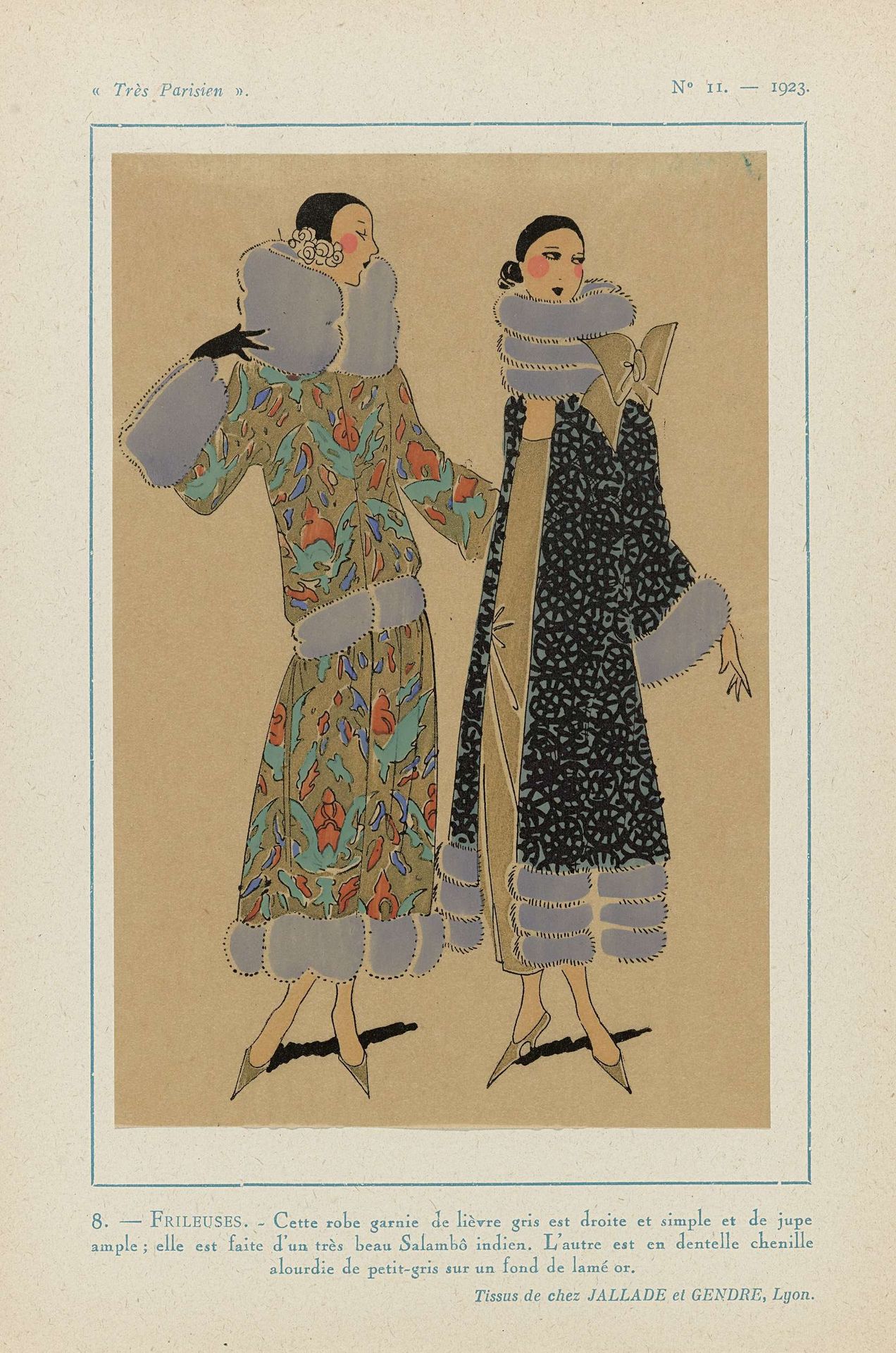 Très Parisien, 1923, No 11: 8. - FRILEUSES. - Cette robe garnie de lièvre gris... by Anonymous
