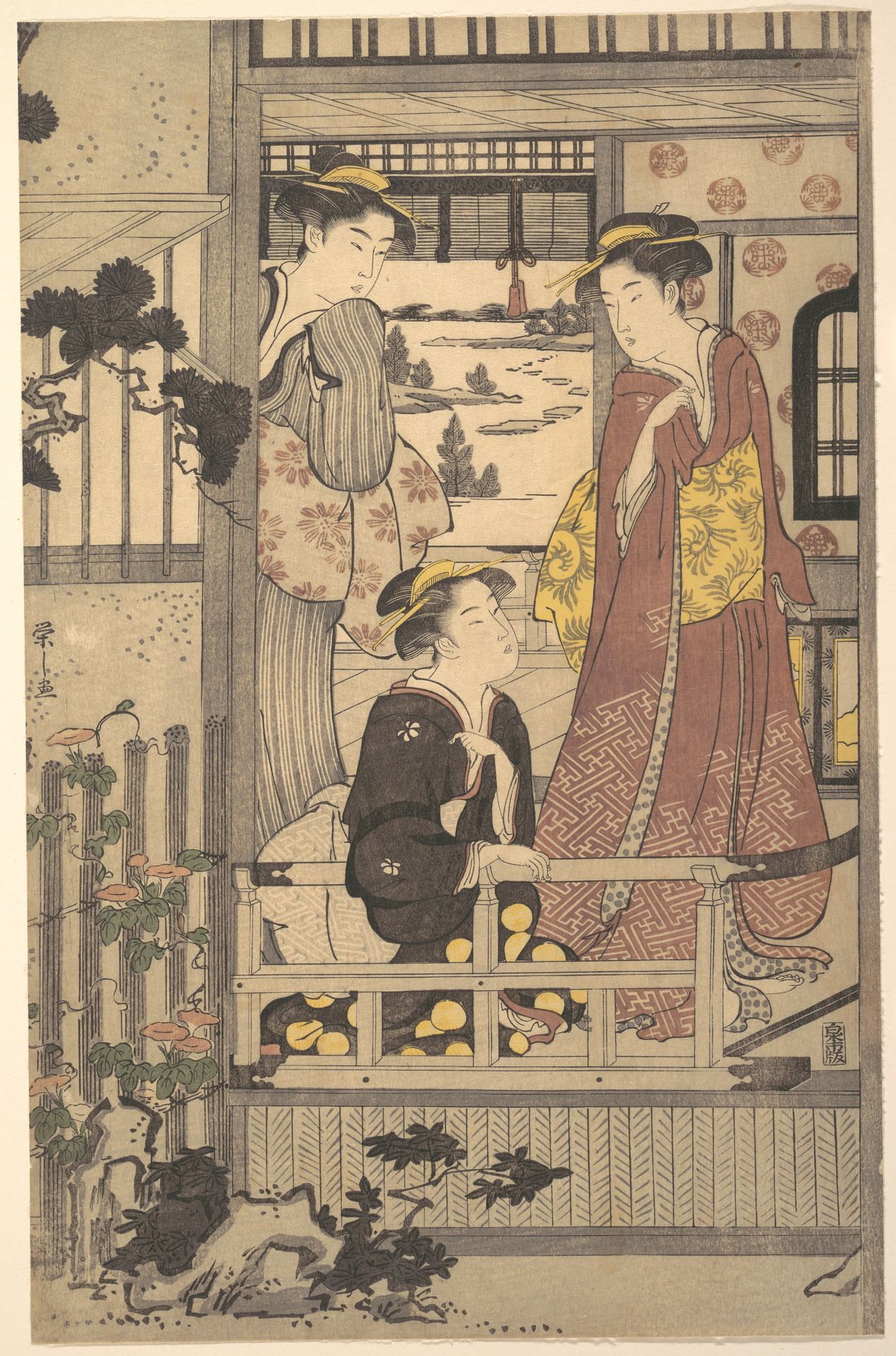 Three Women on a Veranda by Chōbunsai Eishi 鳥文斎栄之
