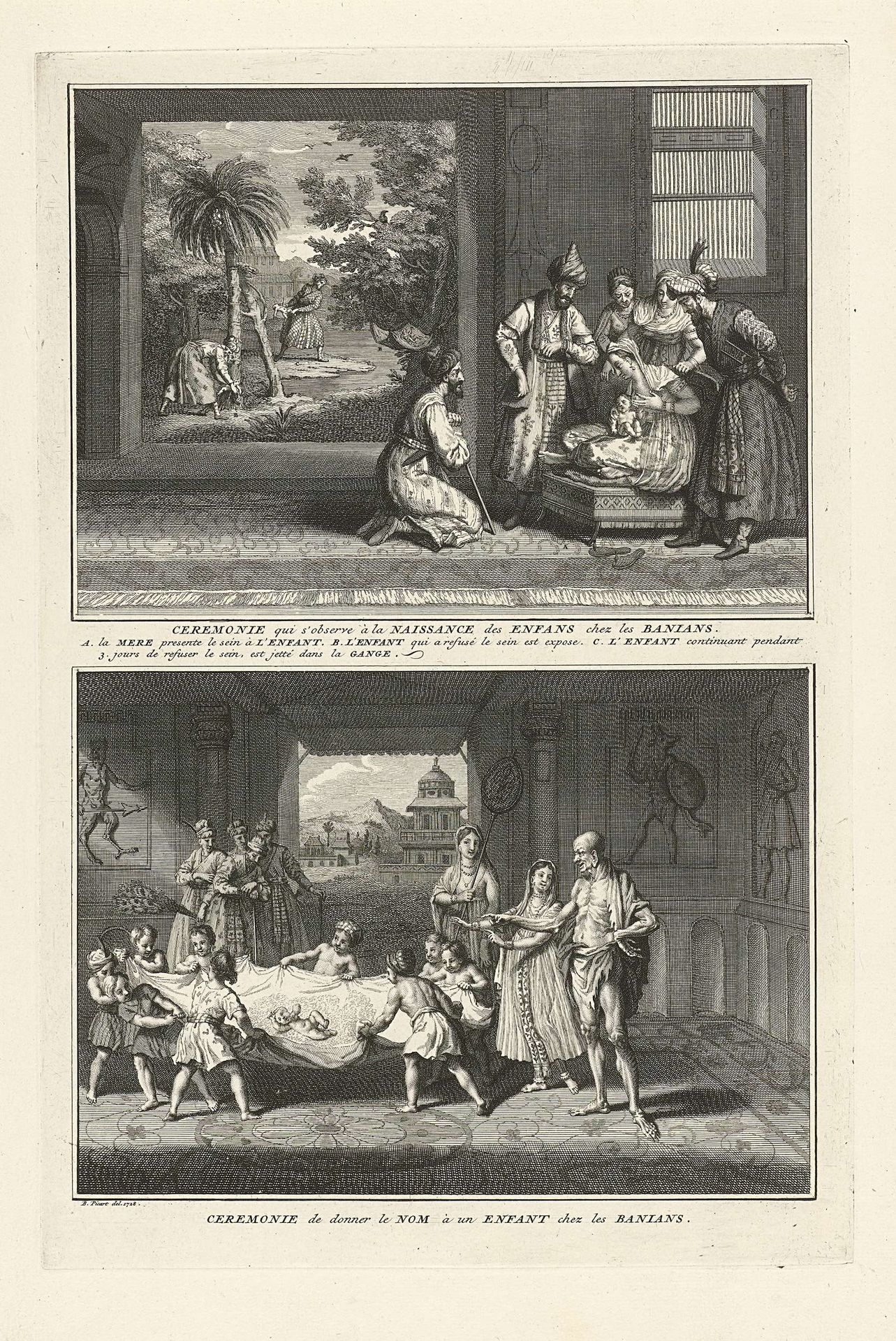 Indiase geboorteplechtigheid en naamceremonie by Bernard Picart