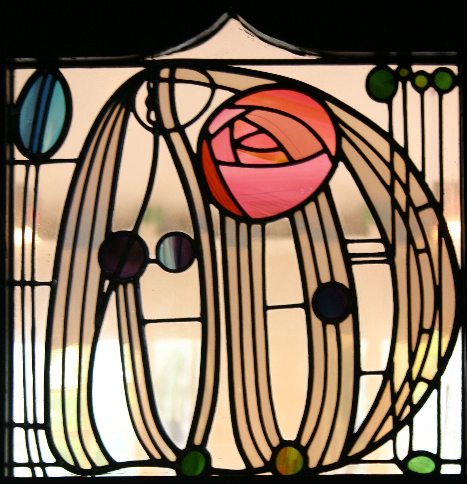 Stained glass window, The Hill House Glasgow by Charles Rennie Mackintosh