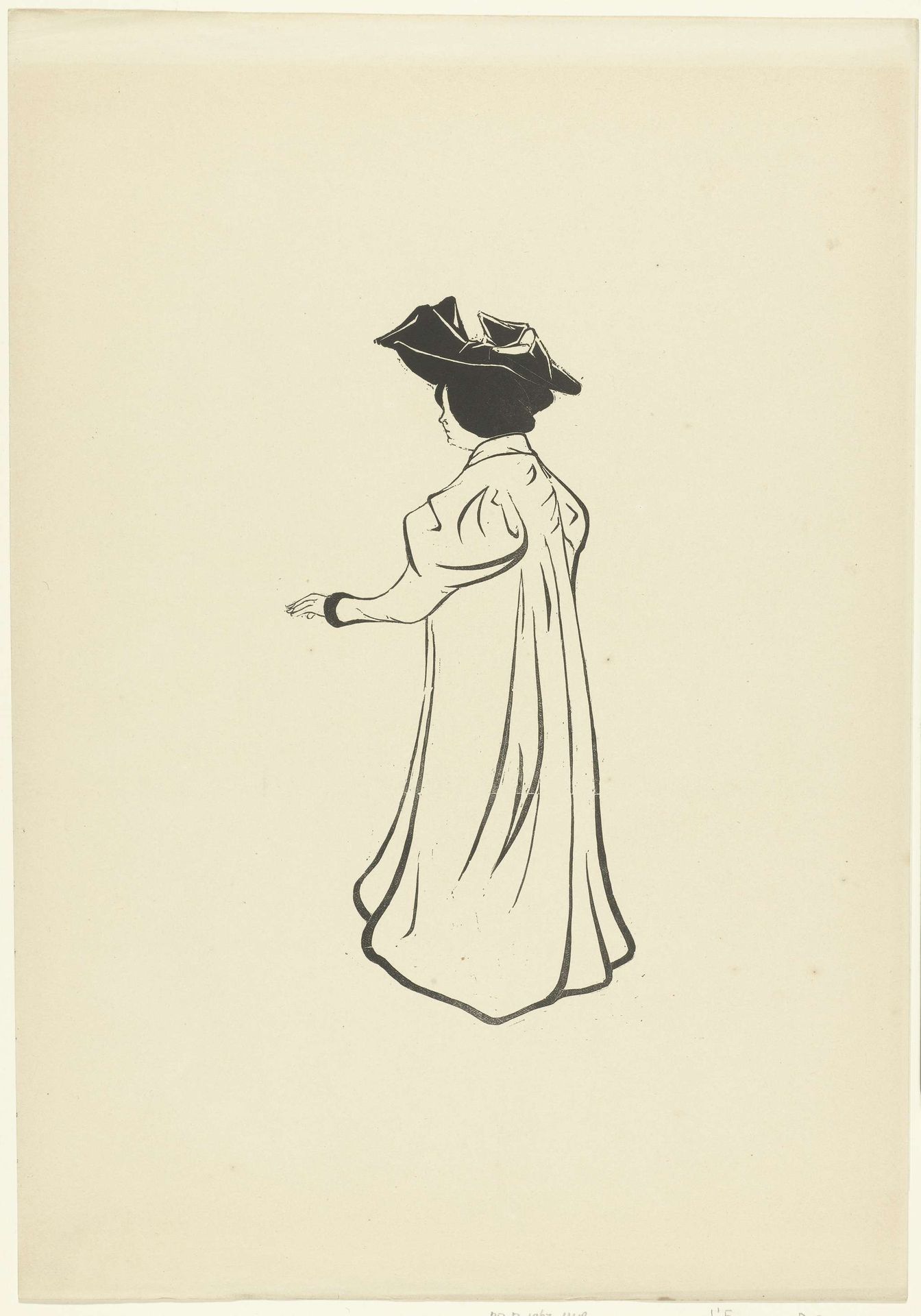 Staande vrouw met hoed en uitgestoken arm by Maurice Delcourt