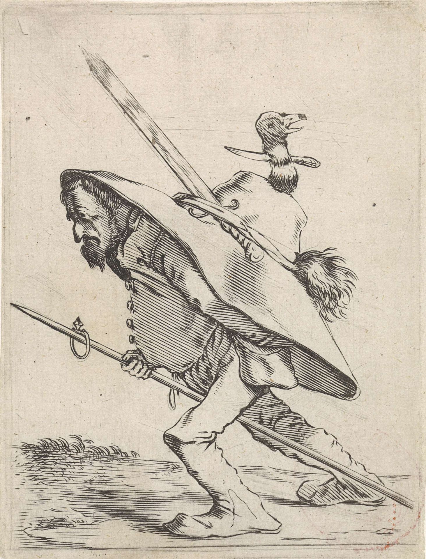 Man met enorme hoed op zijn rug by Cornelis Saftleven