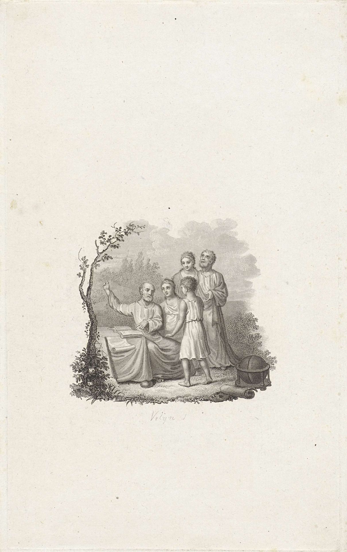 Man wijst op een boek en naar de hemel by Philippus Velijn