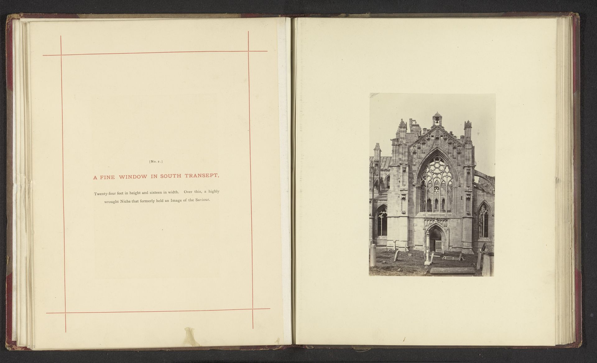 Gezicht op een raam in een transept van de ruïne van Melrose Abbey by Pringle. W.J.