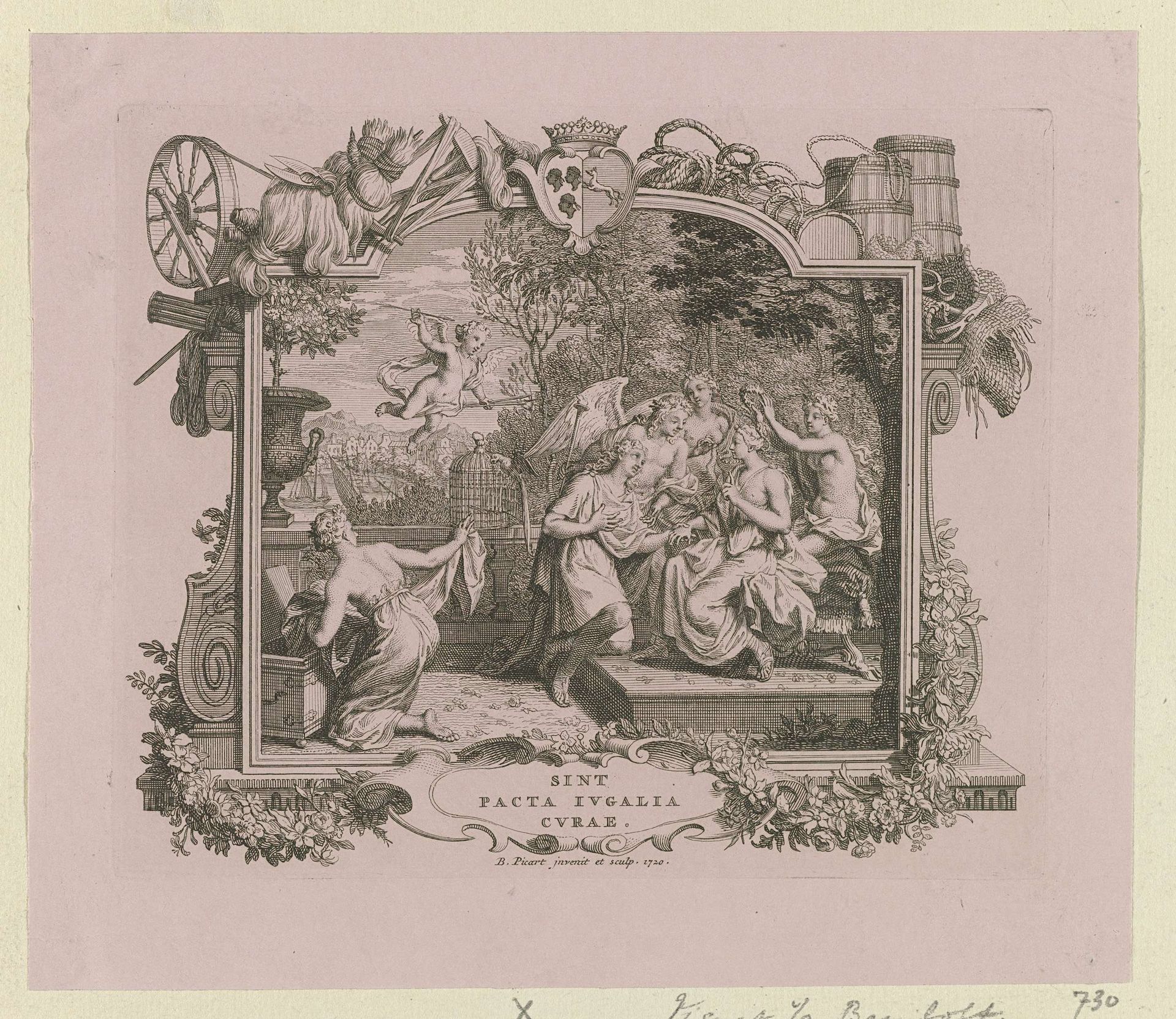 Allegorische voorstelling ter gelegenheid van het huwelijk van Willem Philips Kops en Johanna de Vos by Bernard Picart