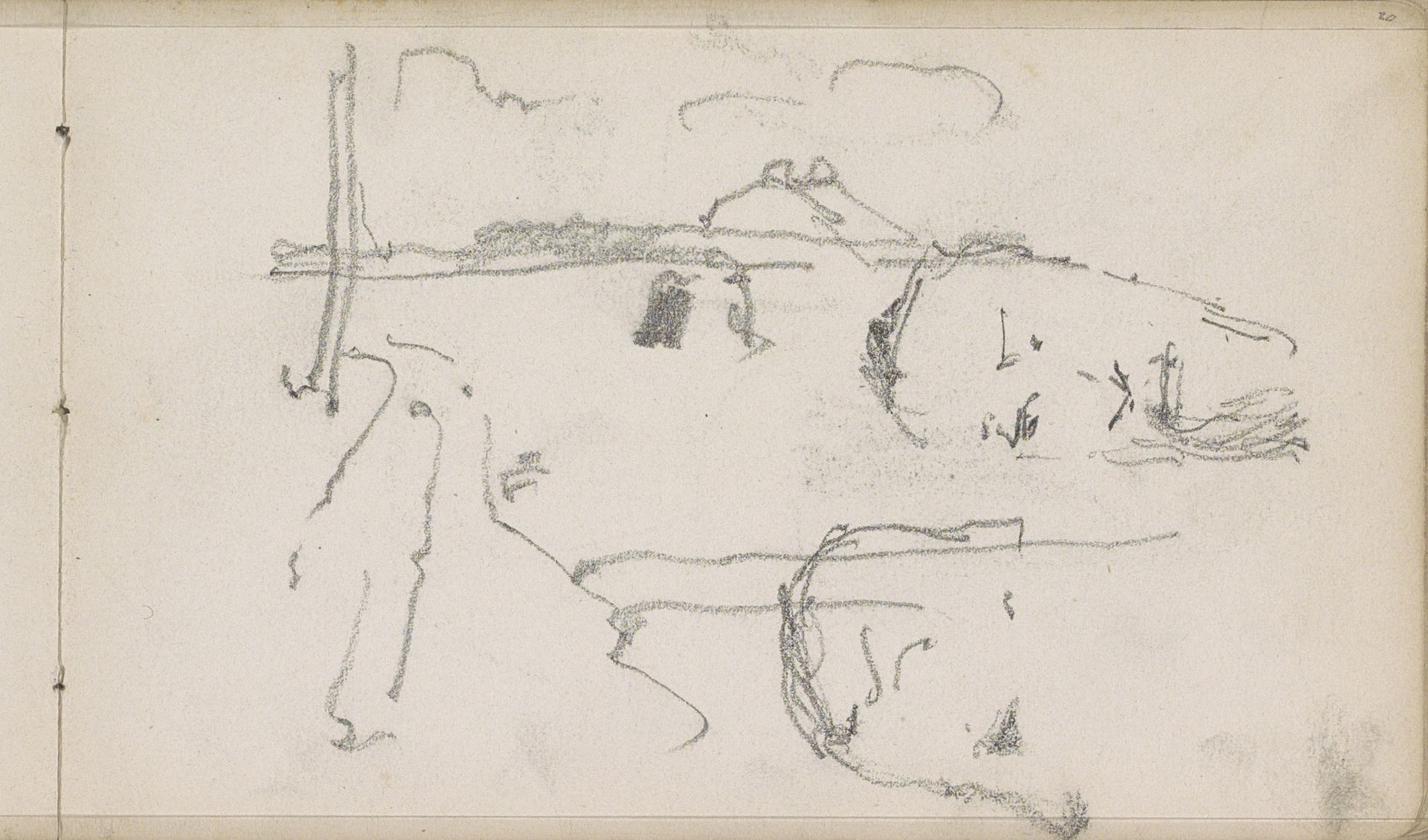 Landschap met boerderij en twee mannenhoofden by George Hendrik Breitner