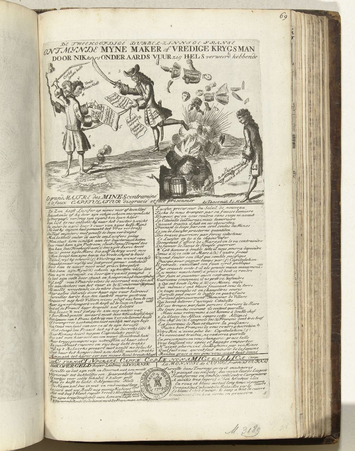 Spotprent op het Franse verlies van Doornik, 1709 by Abraham Allard
