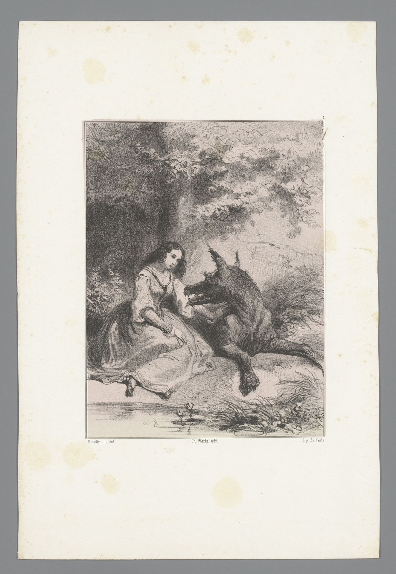 Jonge vrouw met wolf by Adolphe Mouilleron