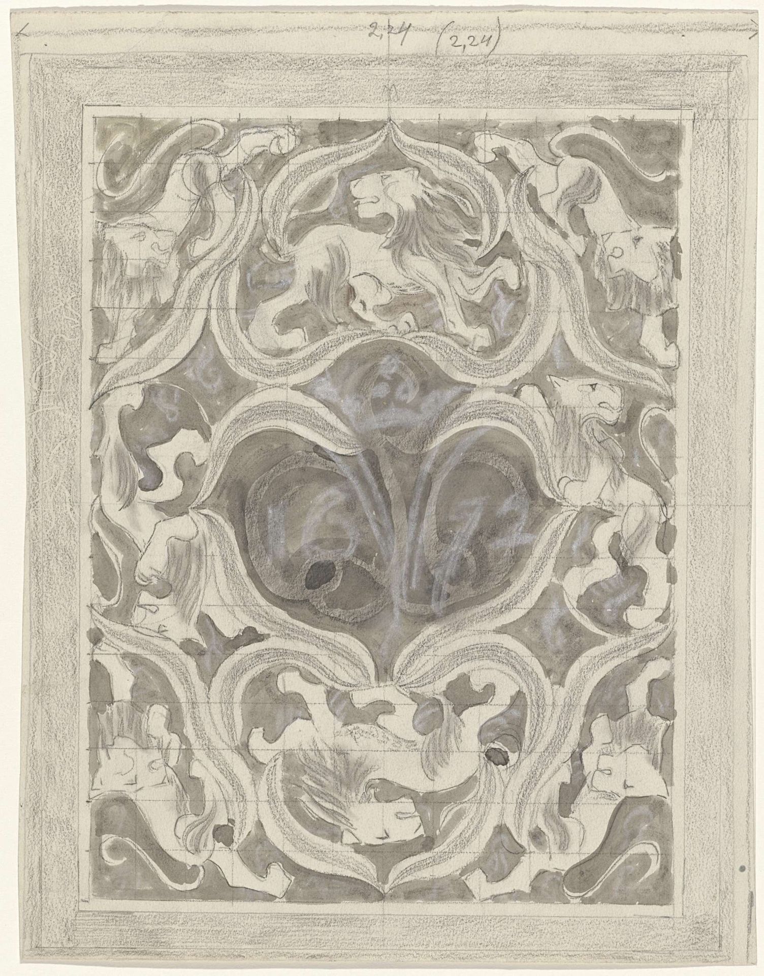 Decoratief ontwerp met leeuwen by Carel Adolph Lion Cachet