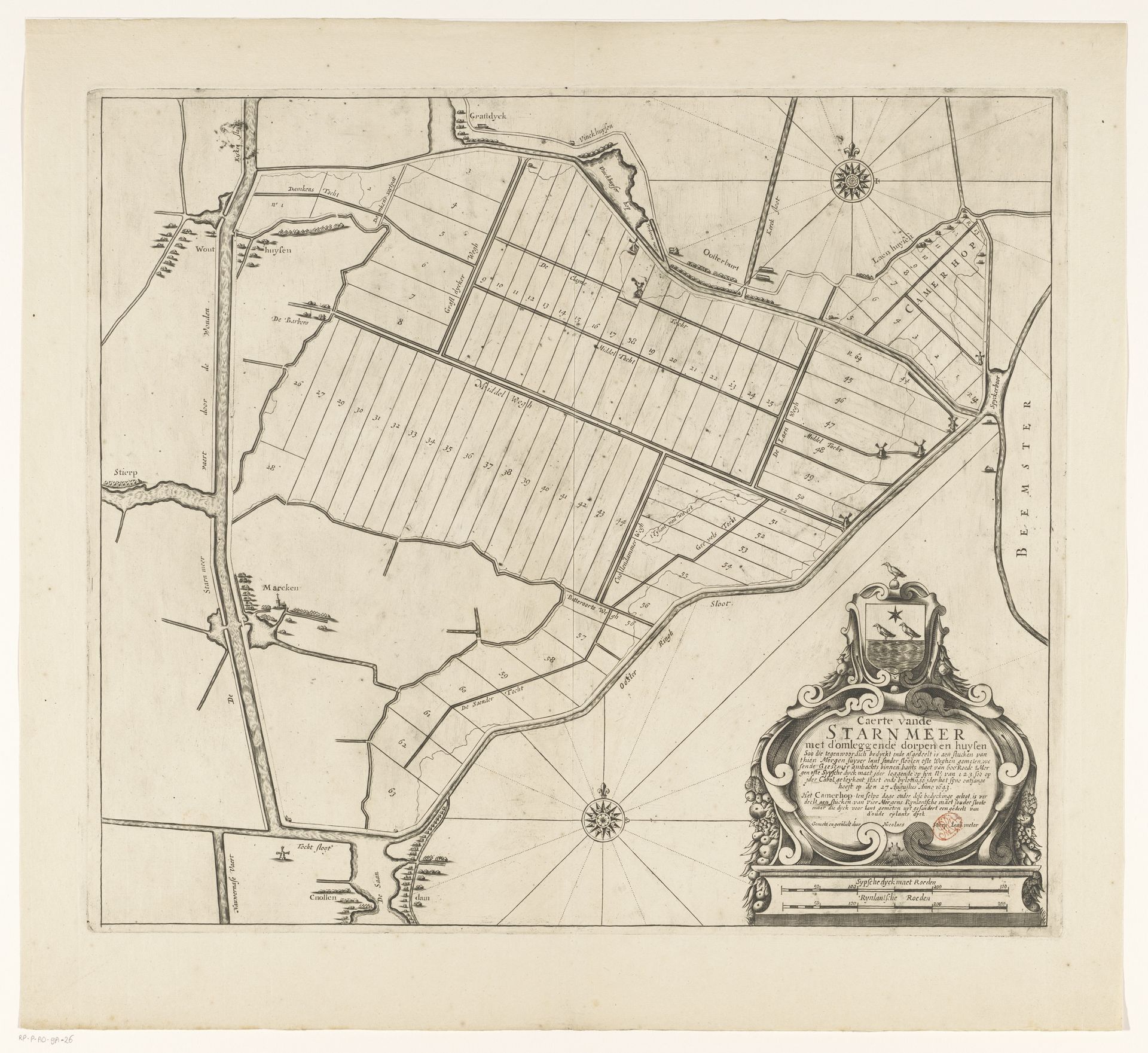 Kaart met de kavels van de Starnmeerpolder, 1643 by Anonymous