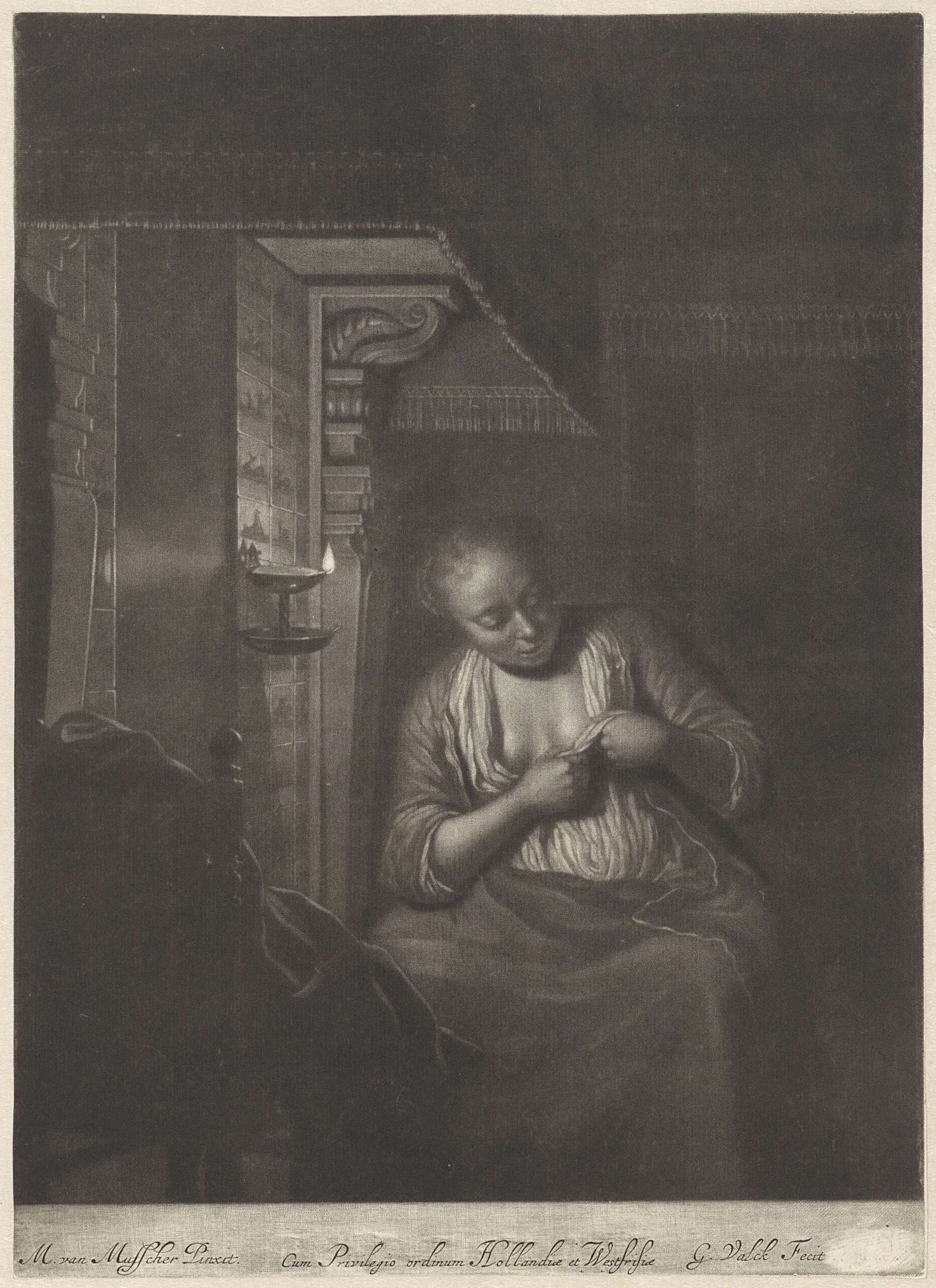 Zich vlooiende vrouw by Gerard Valck