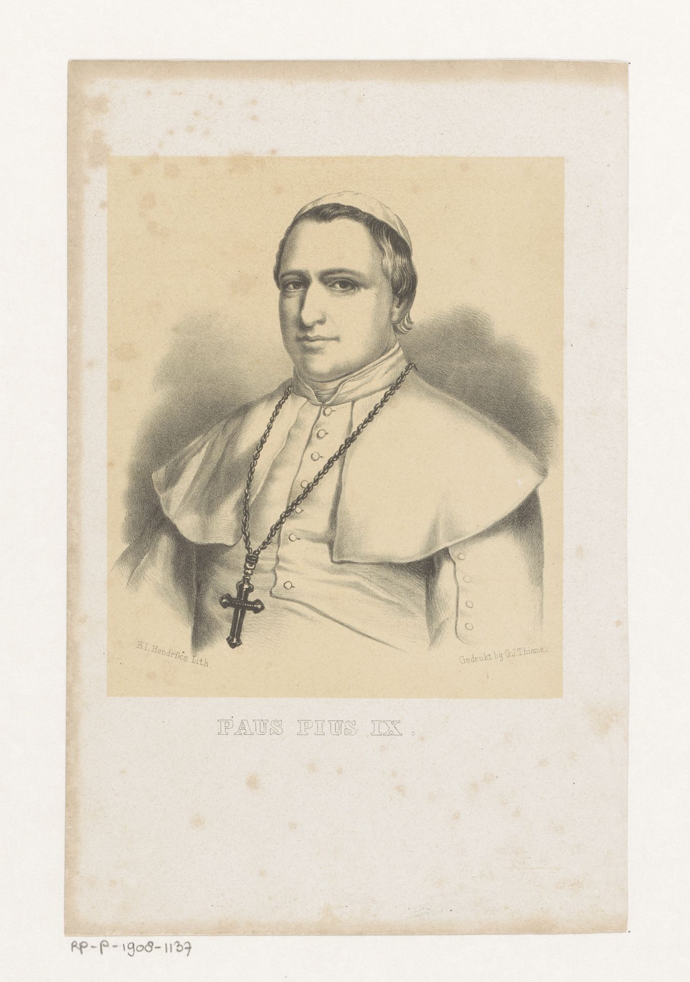 Portret van Paus Pius IX by Barend Leonardus Hendriks