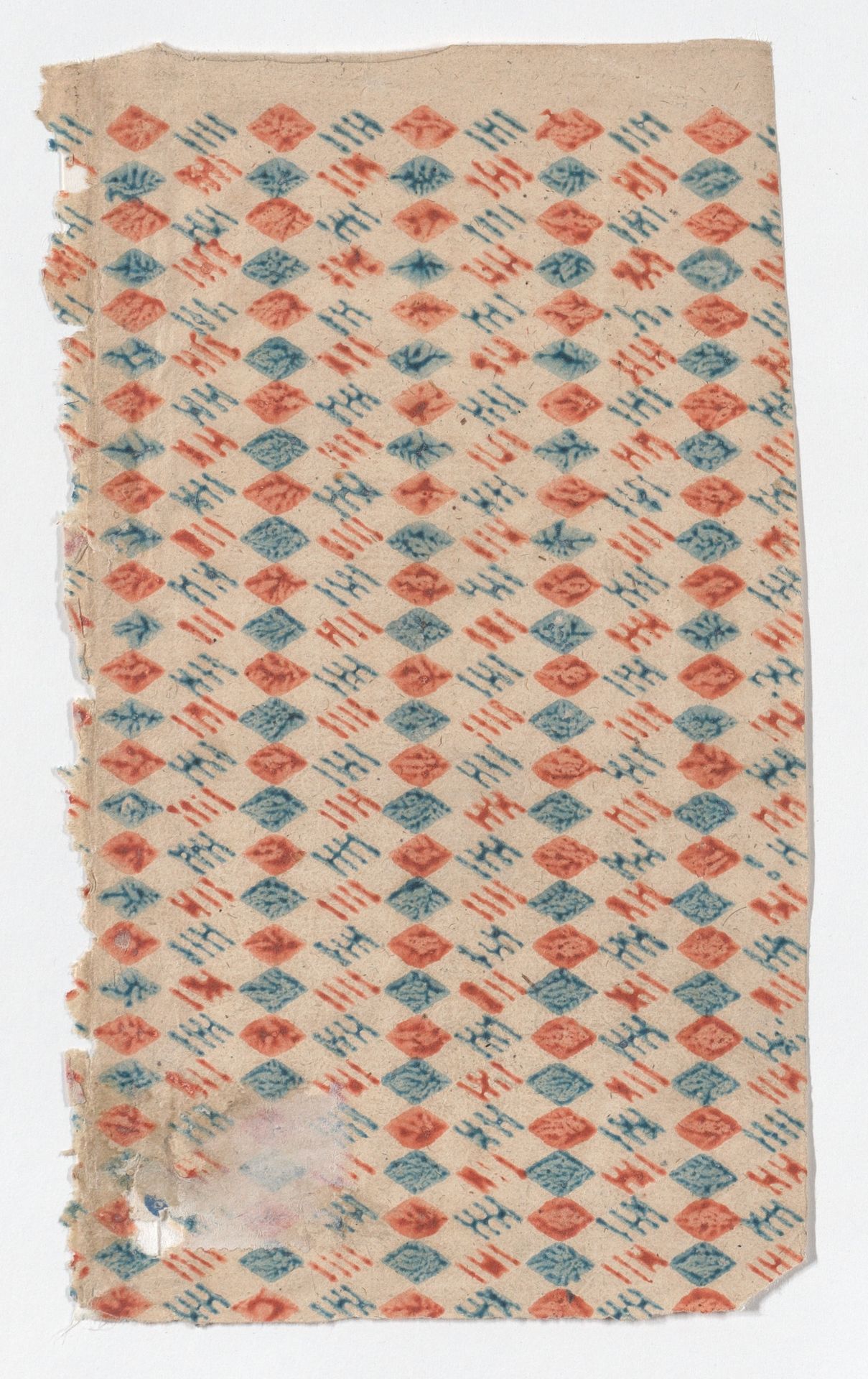 Sheet with overall blue and red diamond pattern by Anonymous
