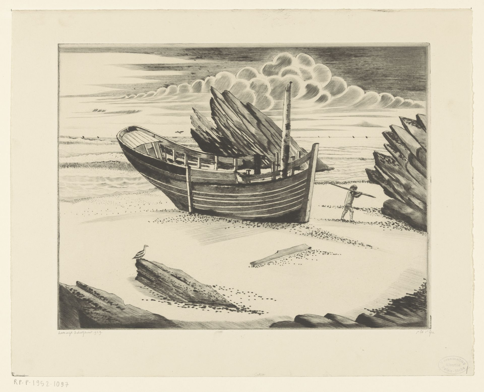 Scheepswrak op een Bretons strand by Lodewijk Schelfhout