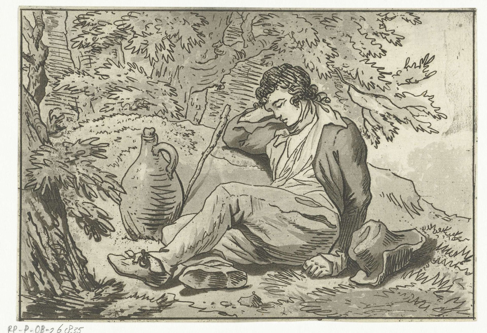 Zittende slapende jongen by Anthonie van den Bos