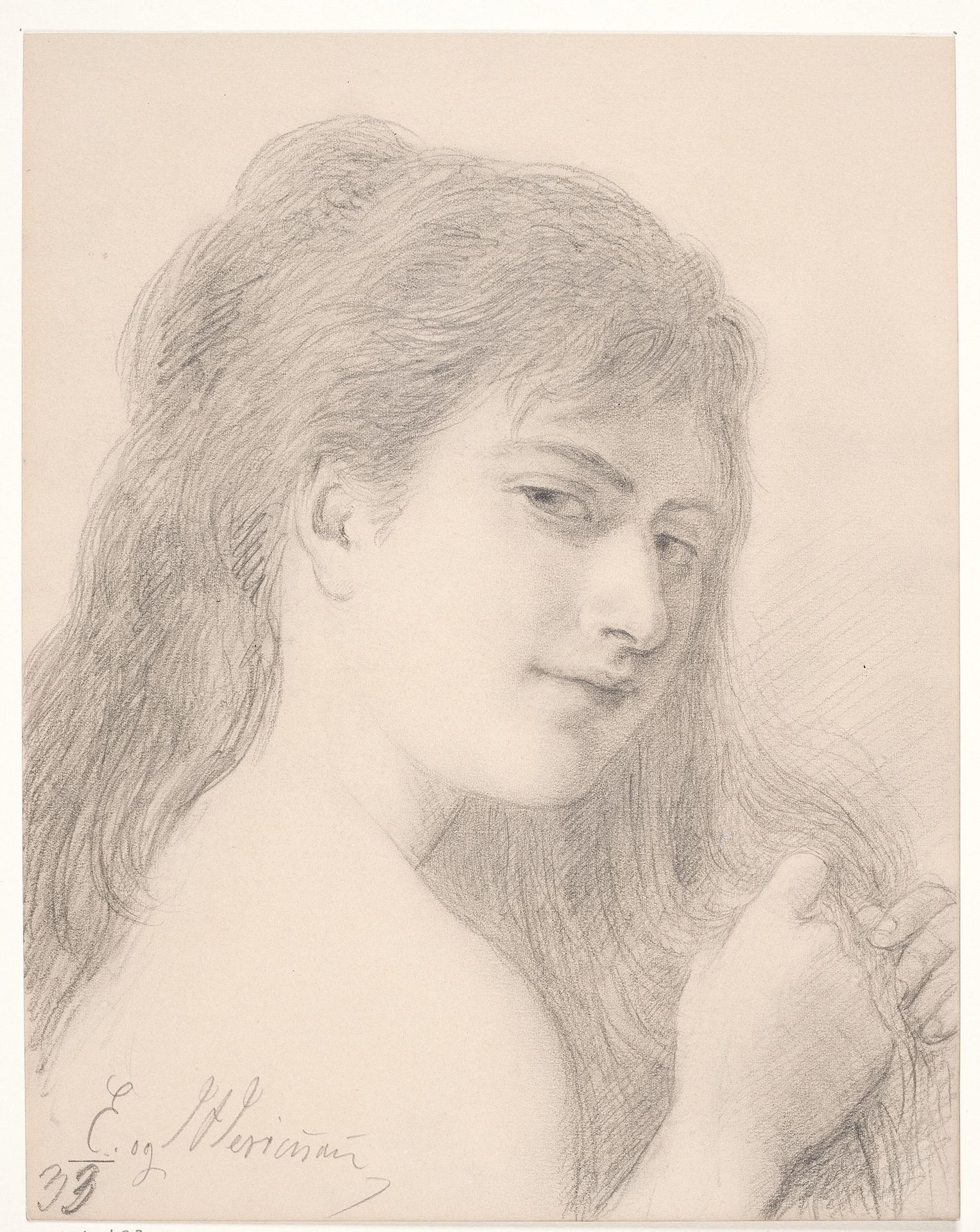 Brystbillede af en kvinde, der fletter sit hår by Elisabeth Jerichau Baumann