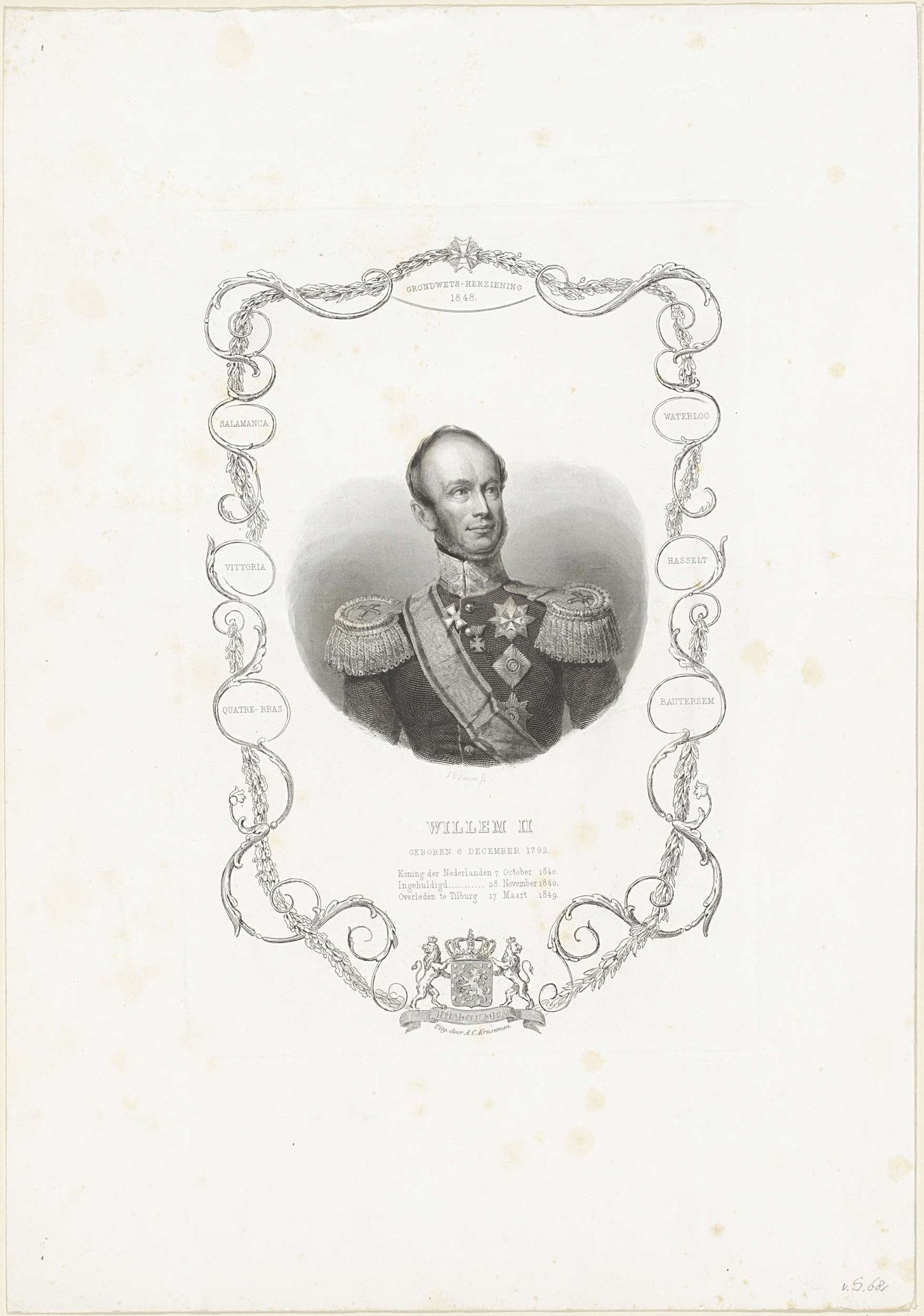 Portret van Willem II, koning der Nederlanden by Johann Wilhelm (I) Kaiser