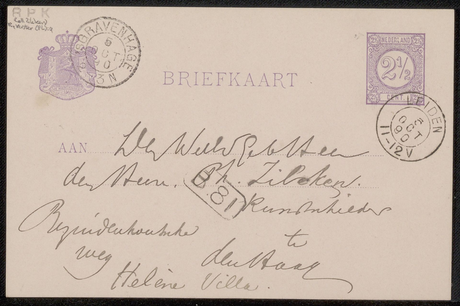 Briefkaart aan Philip Zilcken by Floris Verster