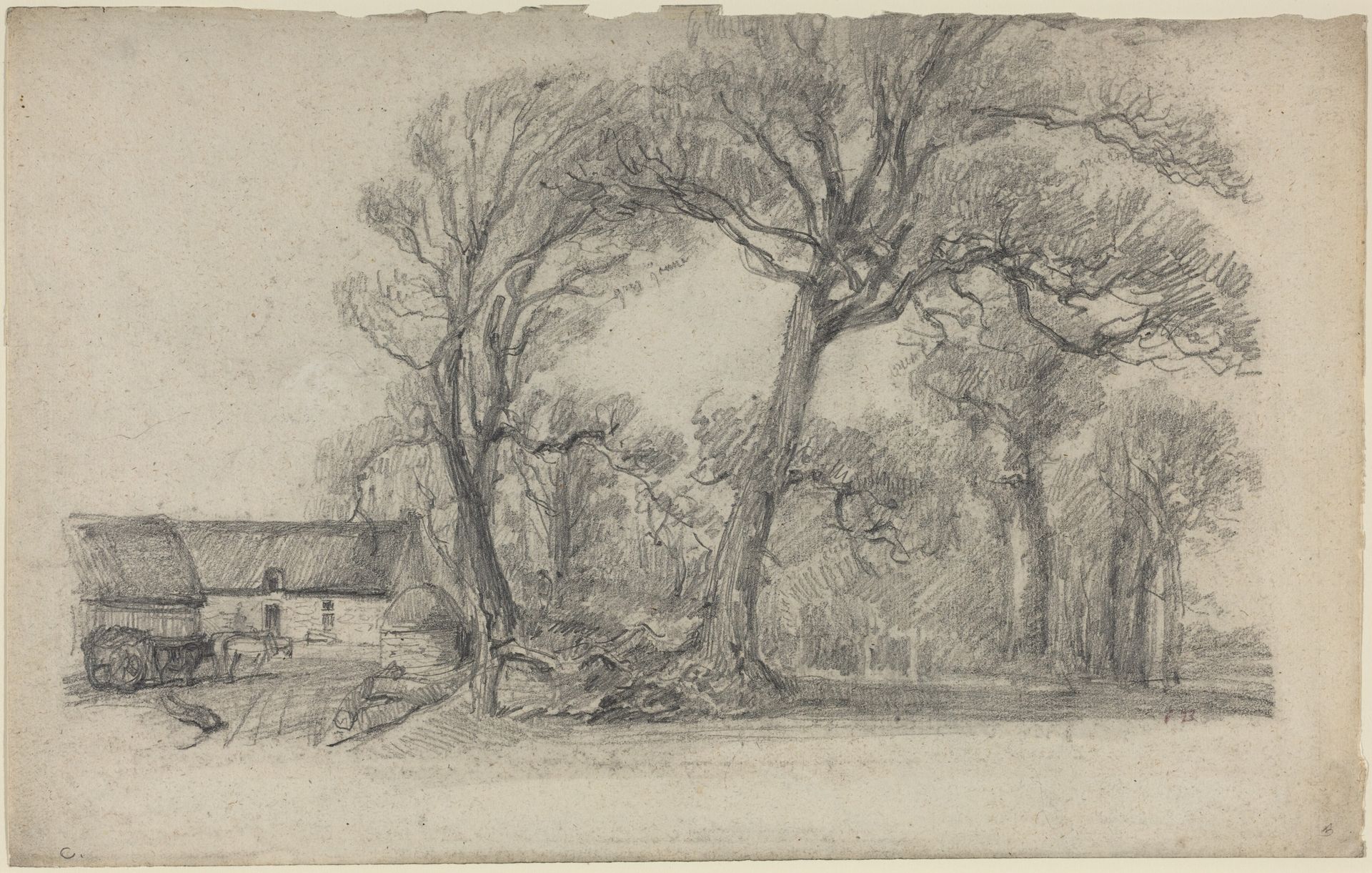 Landscape with Trees, Cottage, and Farm Wagon by Eugène Boudin