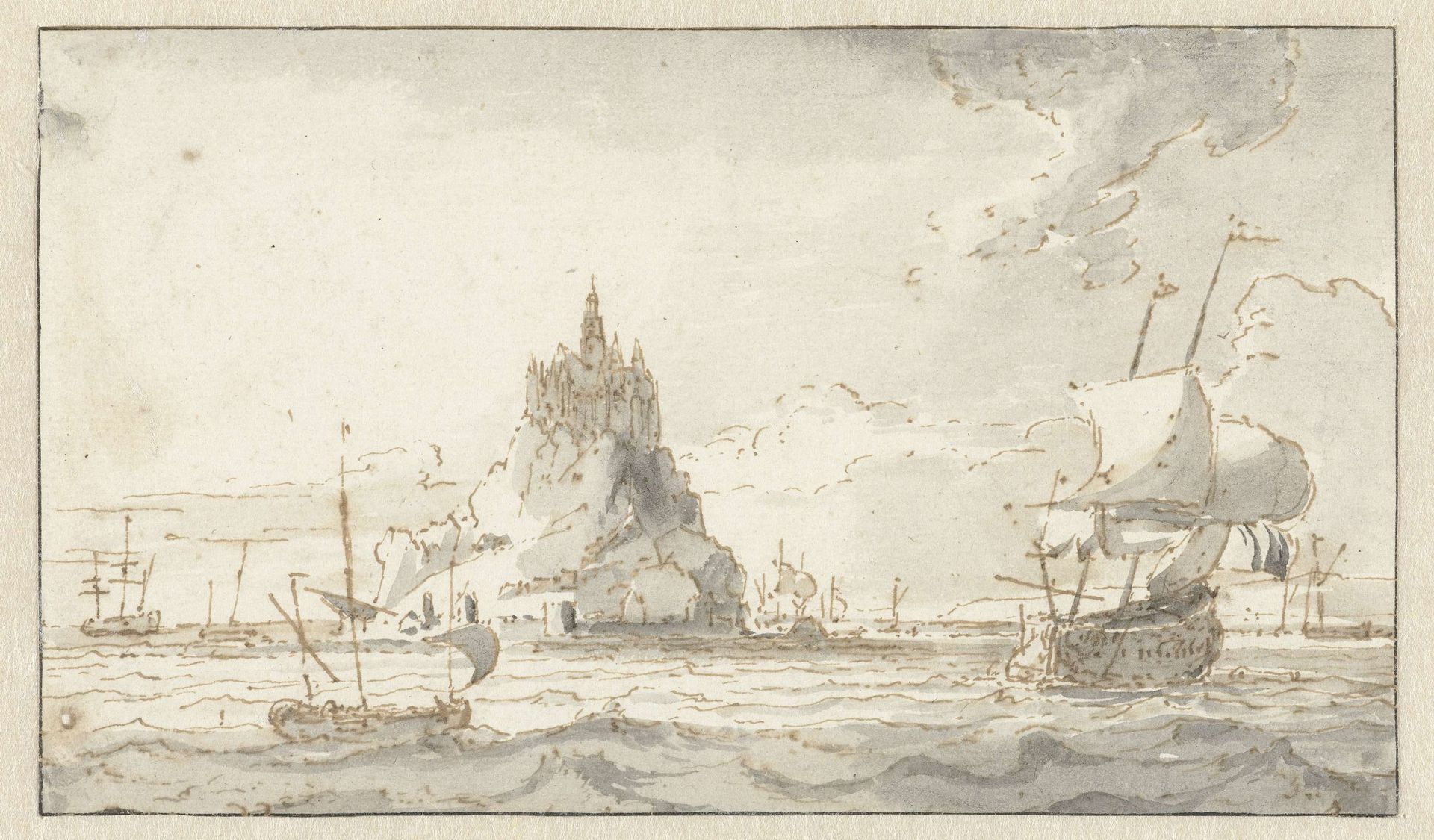 Gezicht op Mont-St.Michel by Abraham Storck