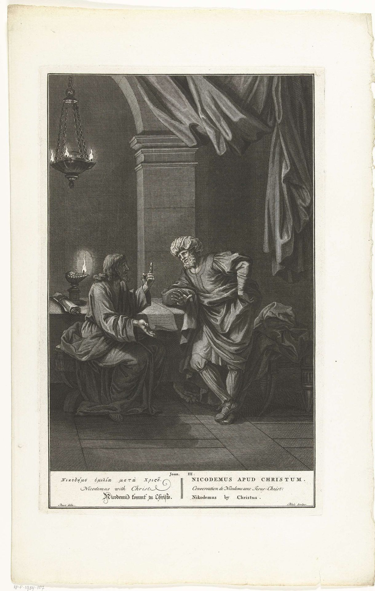 Nikodemus in gesprek met Christus bij nacht by Abraham de Blois