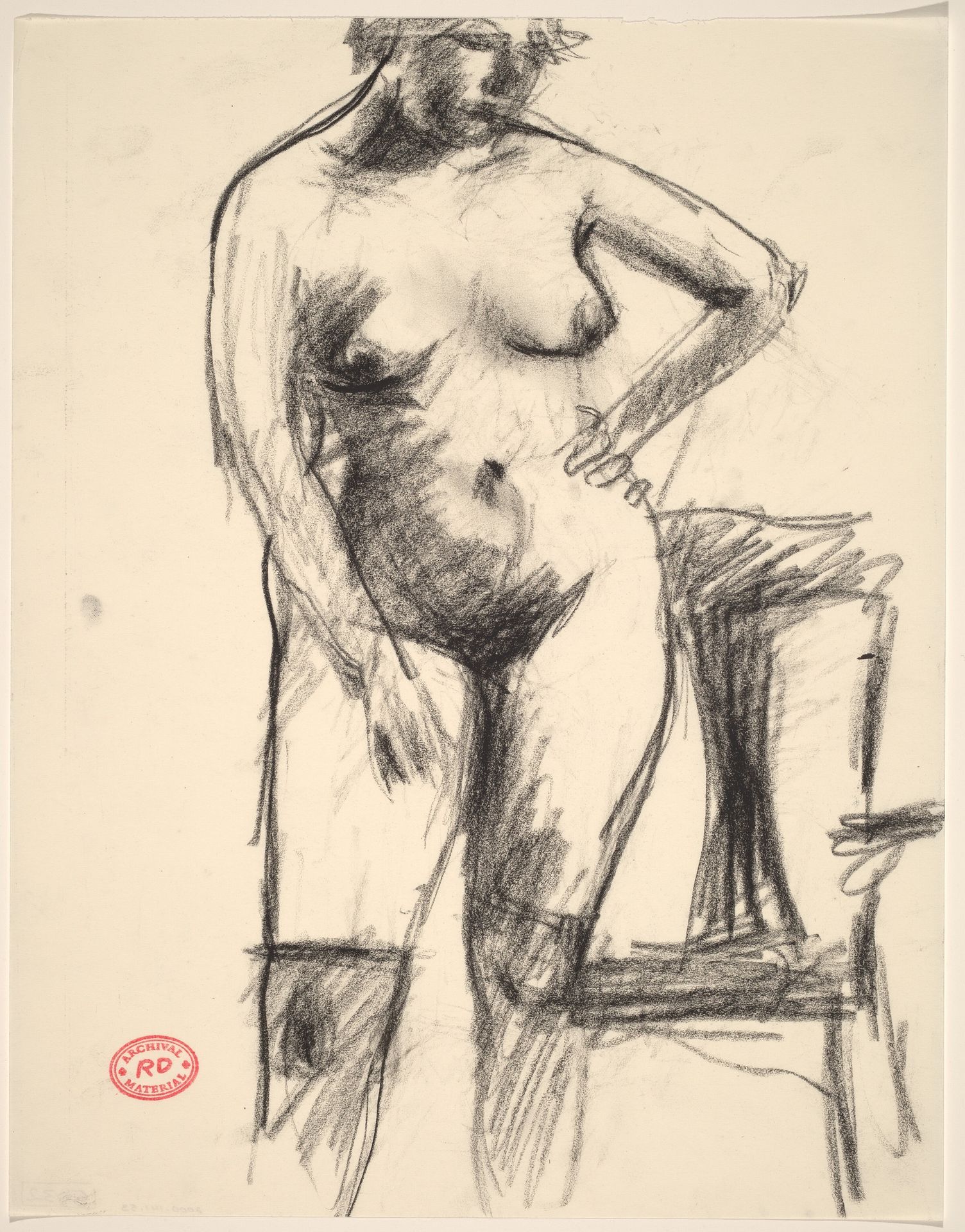 Untitled [nude in black stockings standing before an armchair] by Richard Diebenkorn