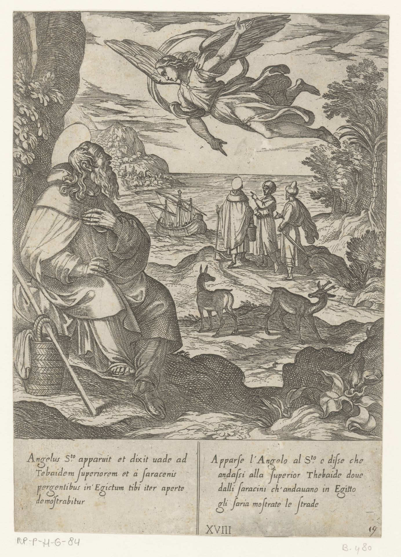 Een engel verschijnt aan H. Antonius by Antonio Tempesta