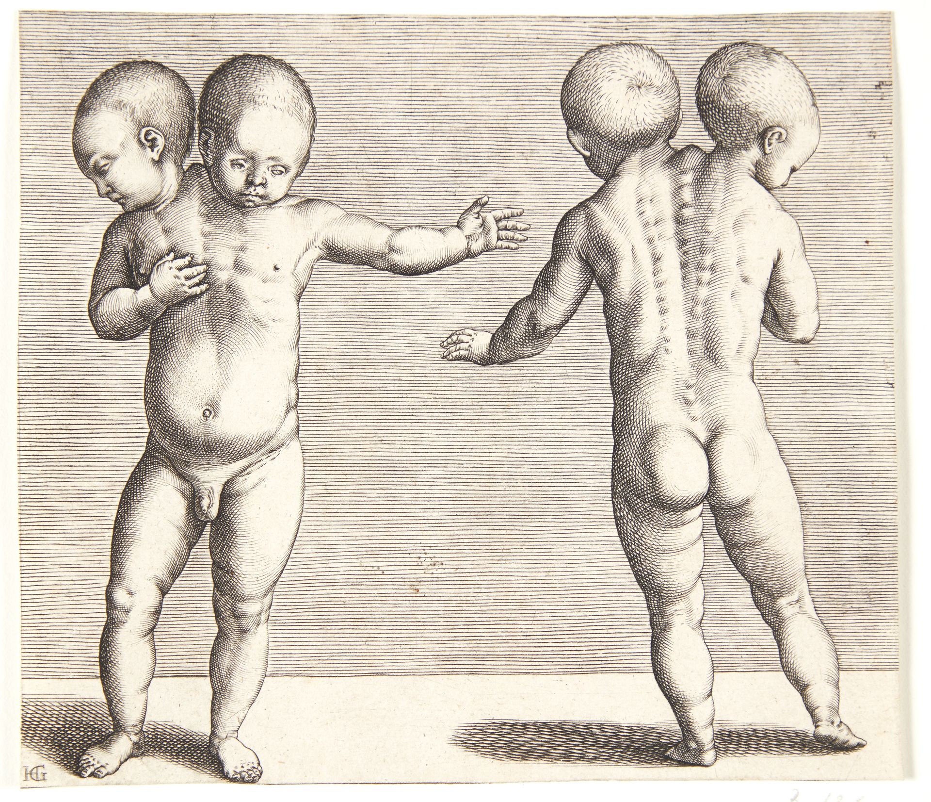 Et vanskabt barn med to hoveder by Hendrick Goltzius