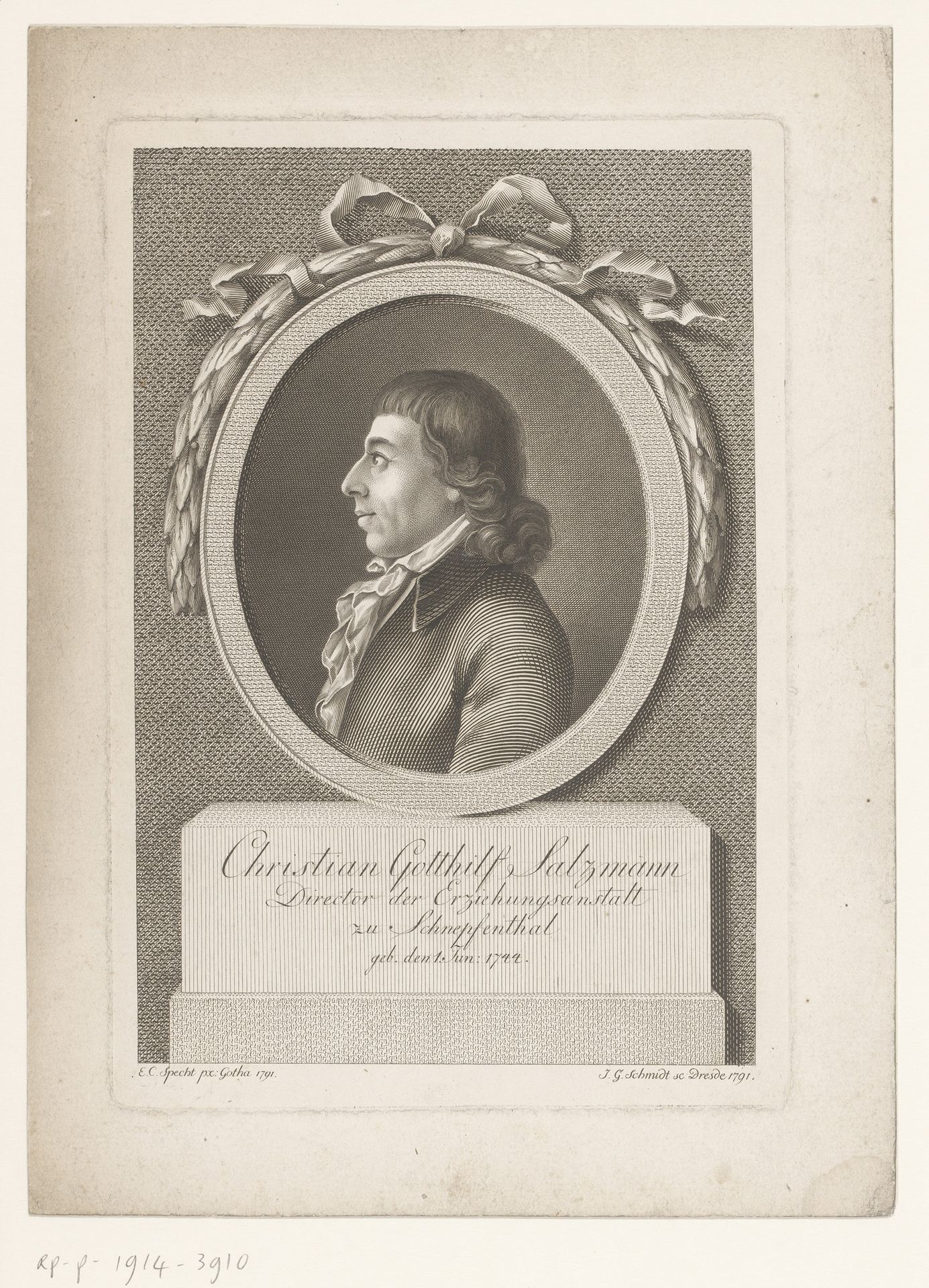 Portret van Christian Gotthilf Salzmann by Johann Gottfried Schmidt