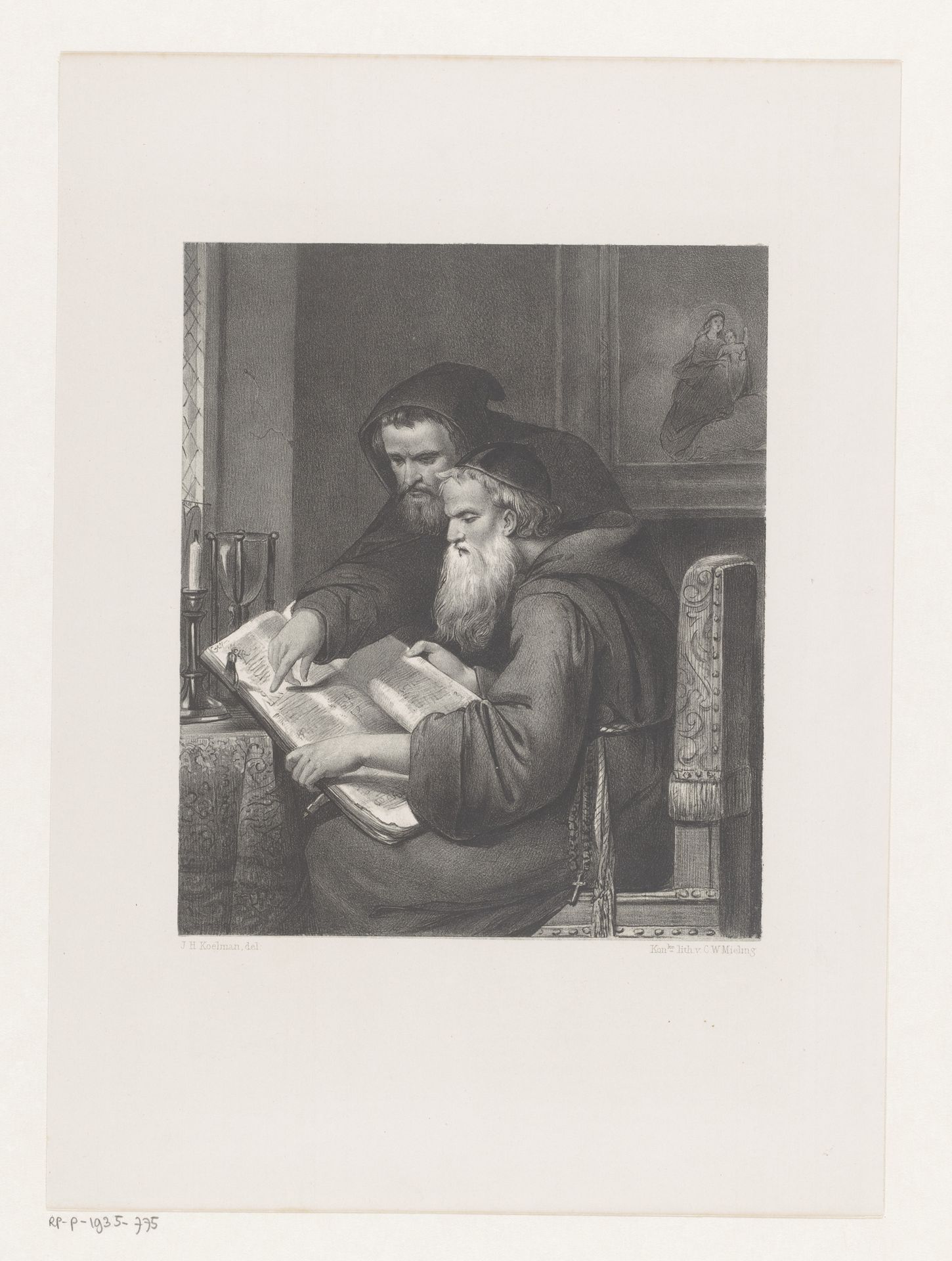 Twee monniken in een studeervertrek by Johan Hendrik Koelman