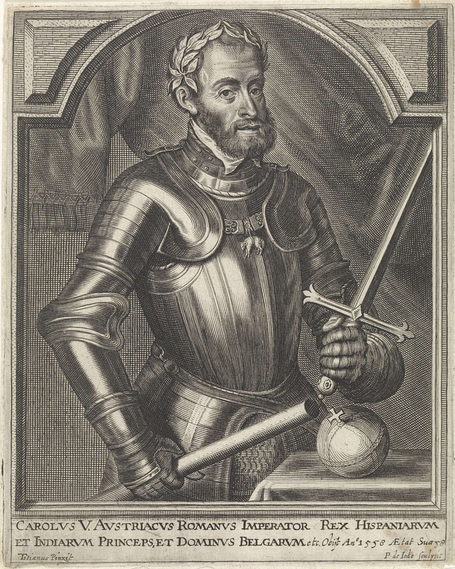Portret van Karel V van Habsburg by Pieter de (II) Jode