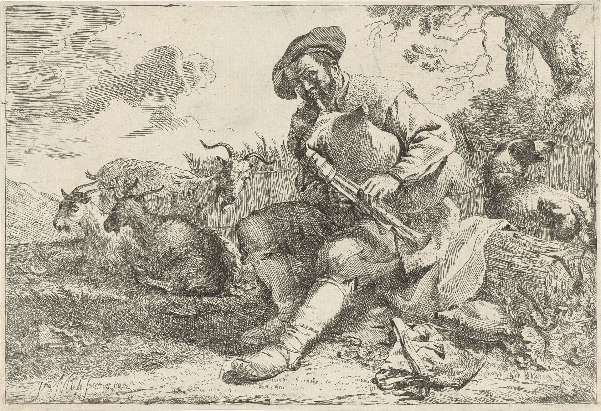 Herder met doedelzak by Jan Miel