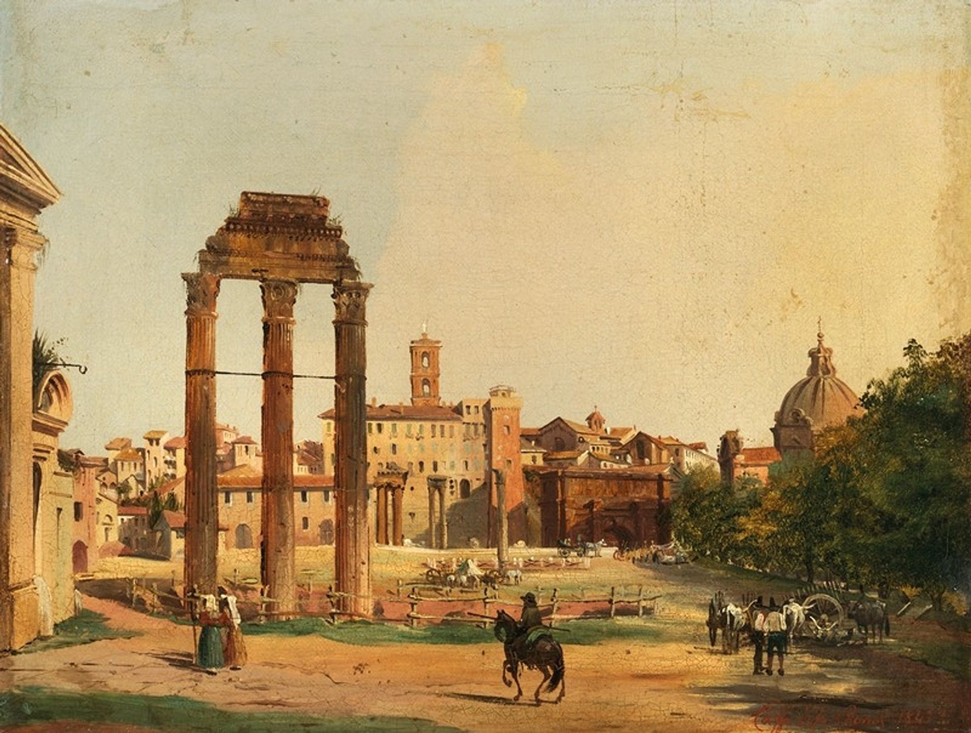 Rome, a View of the Roman Forum with the Temple of Castor and Pollux ...