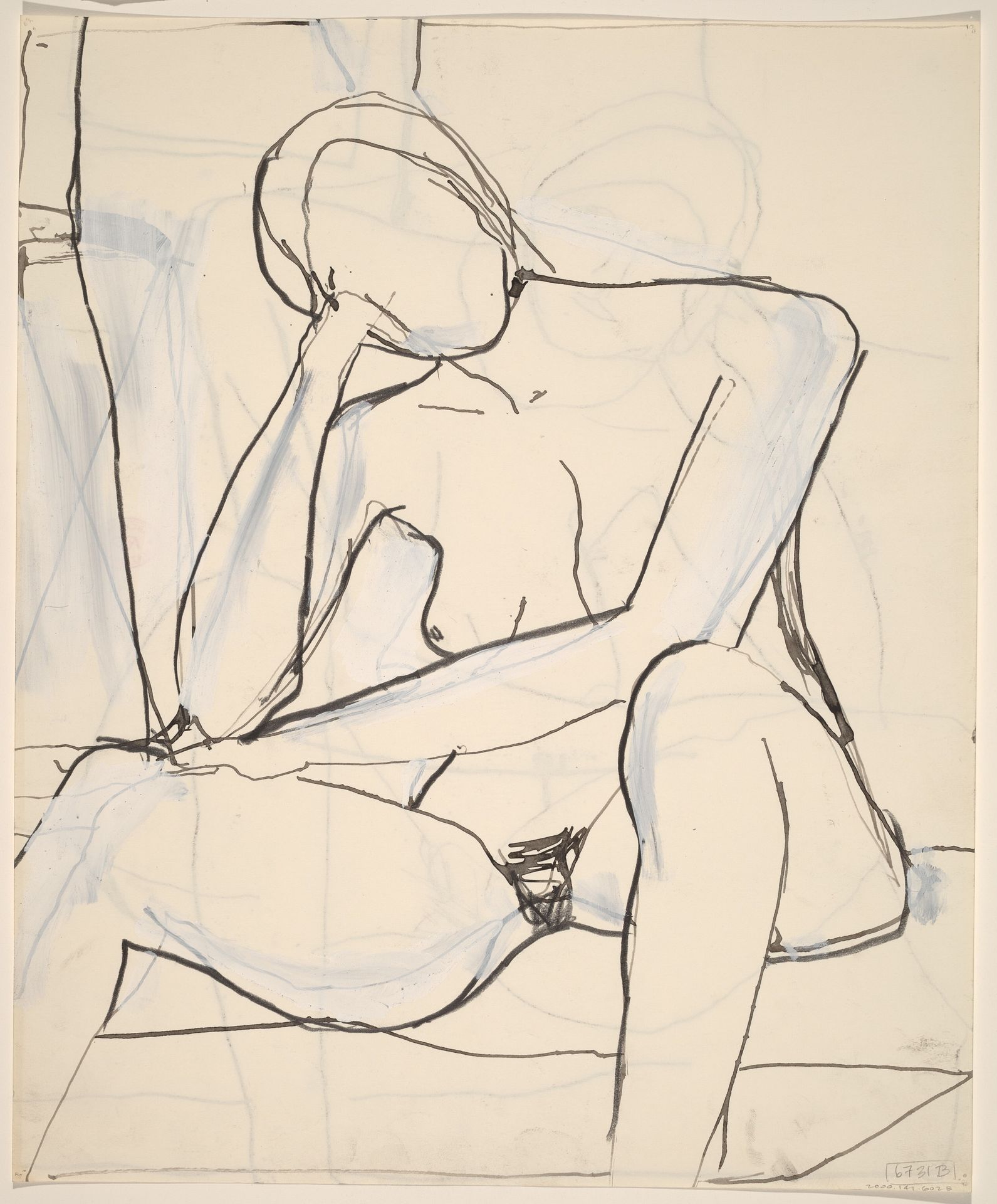 Untitled [seated nude resting her head on her right hand] [verso] by Richard Diebenkorn