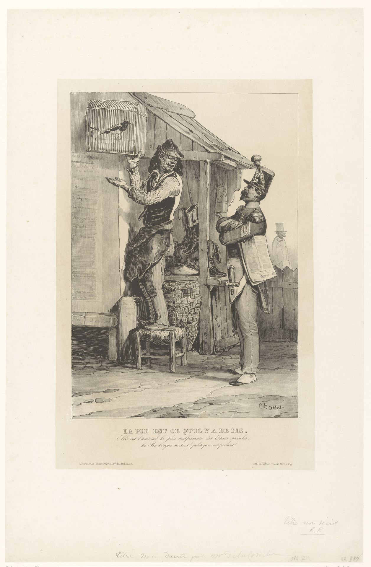 Sergeant en schoenlapper met vogelkooi by Nicolas Toussaint Charlet